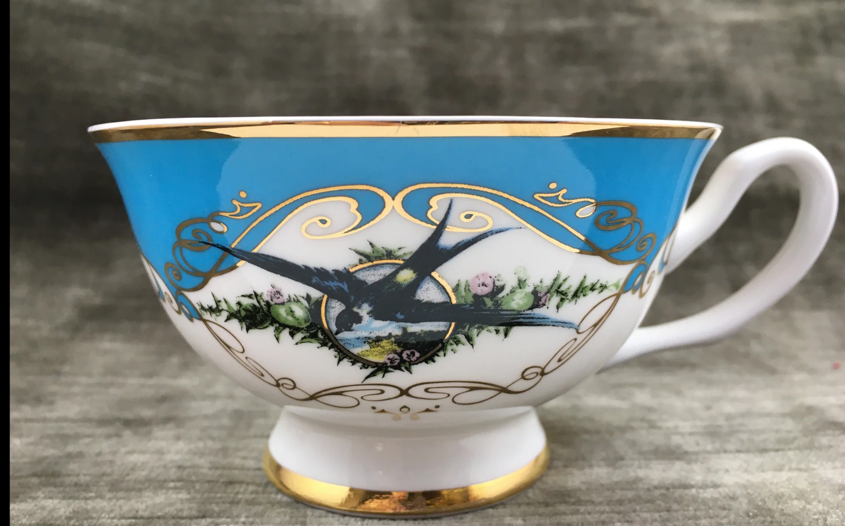 Kindly Fuck Off Teacup & Saucer Blue Bird