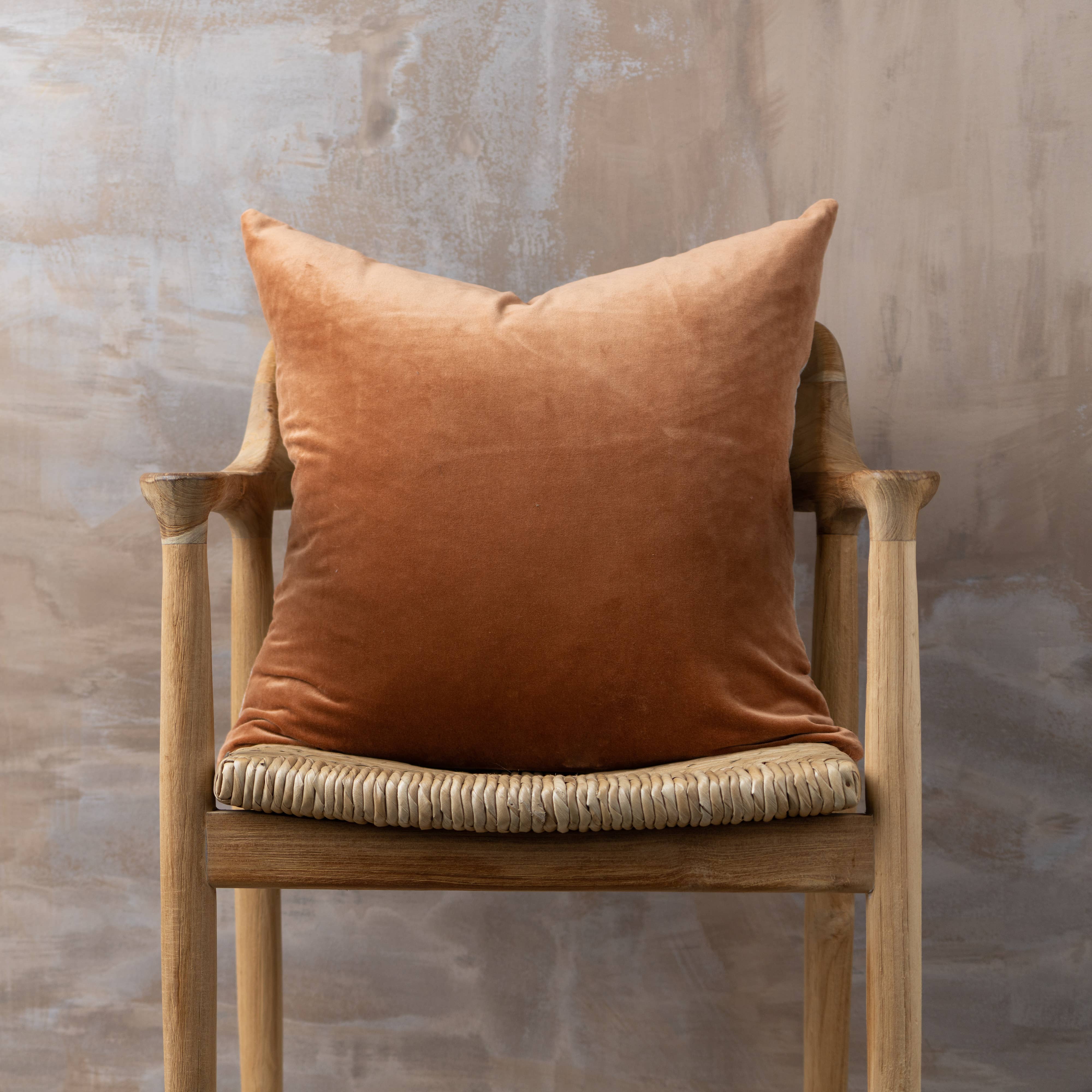 Terracotta Velvet & Linen Square Pillow