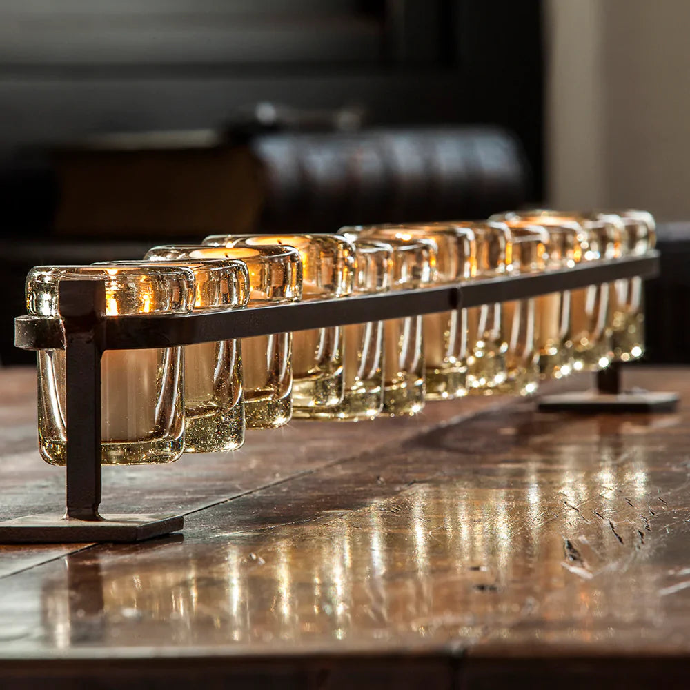 12-STEP FIREDANCE RAILROAD W/ 12 HAND-MOUTHBLOWN VOTIVES