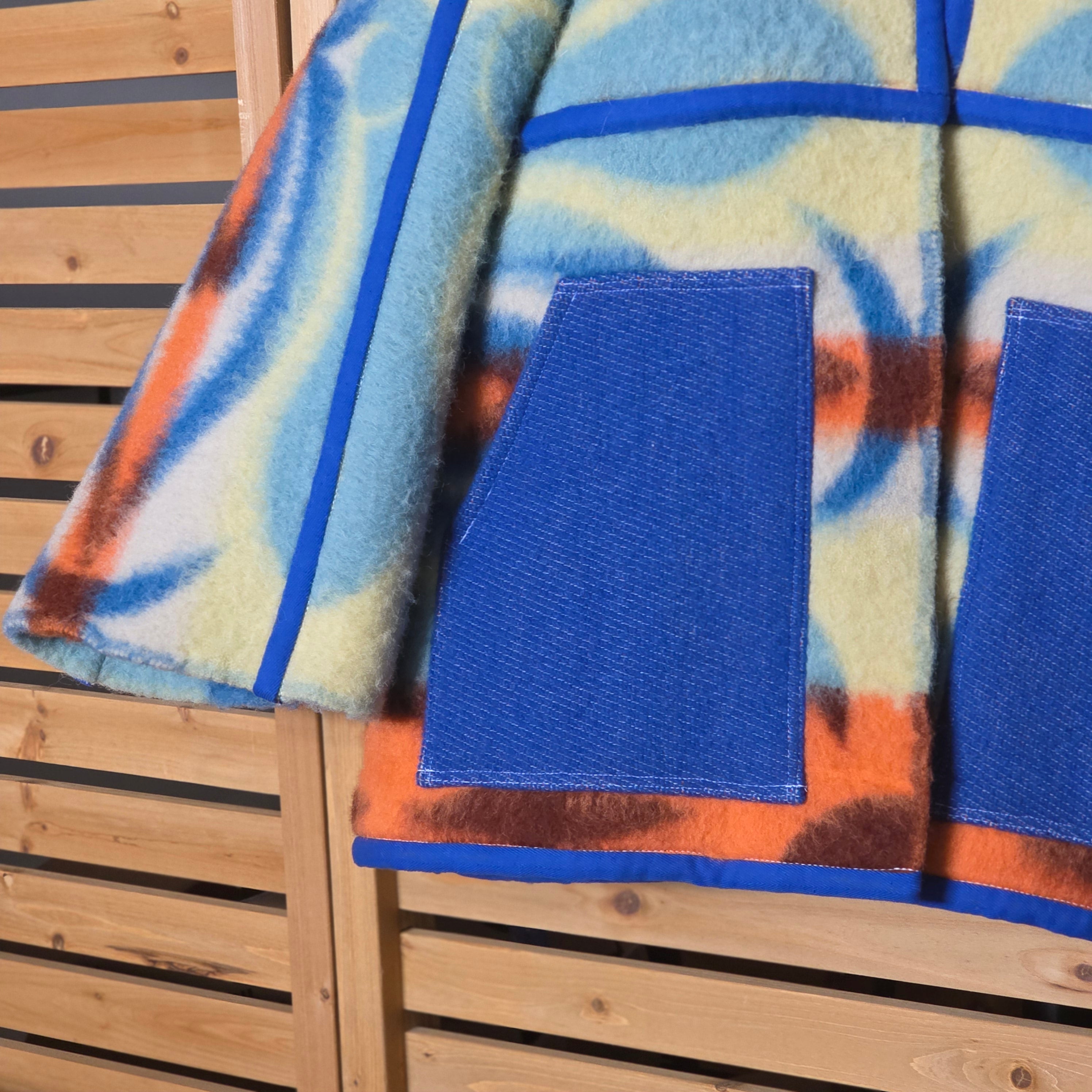 Super Chunky Vintage Blanket Blue Jacket w/Pockets By Little Pond Love