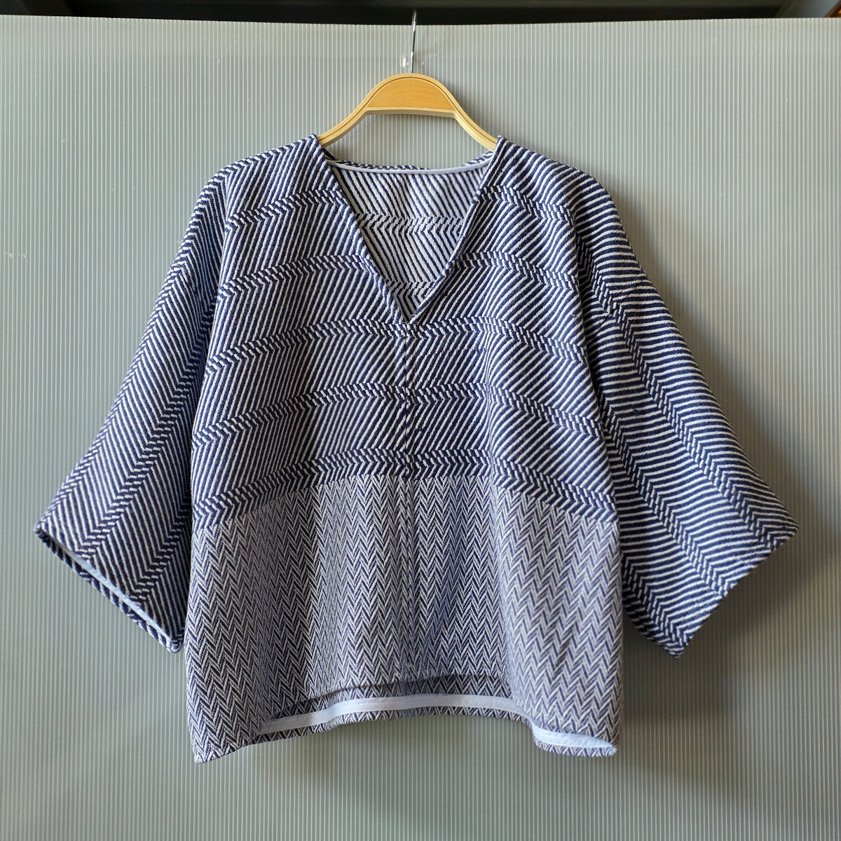 Blue White Herringbone Pop Over Top by Little Pond Love
