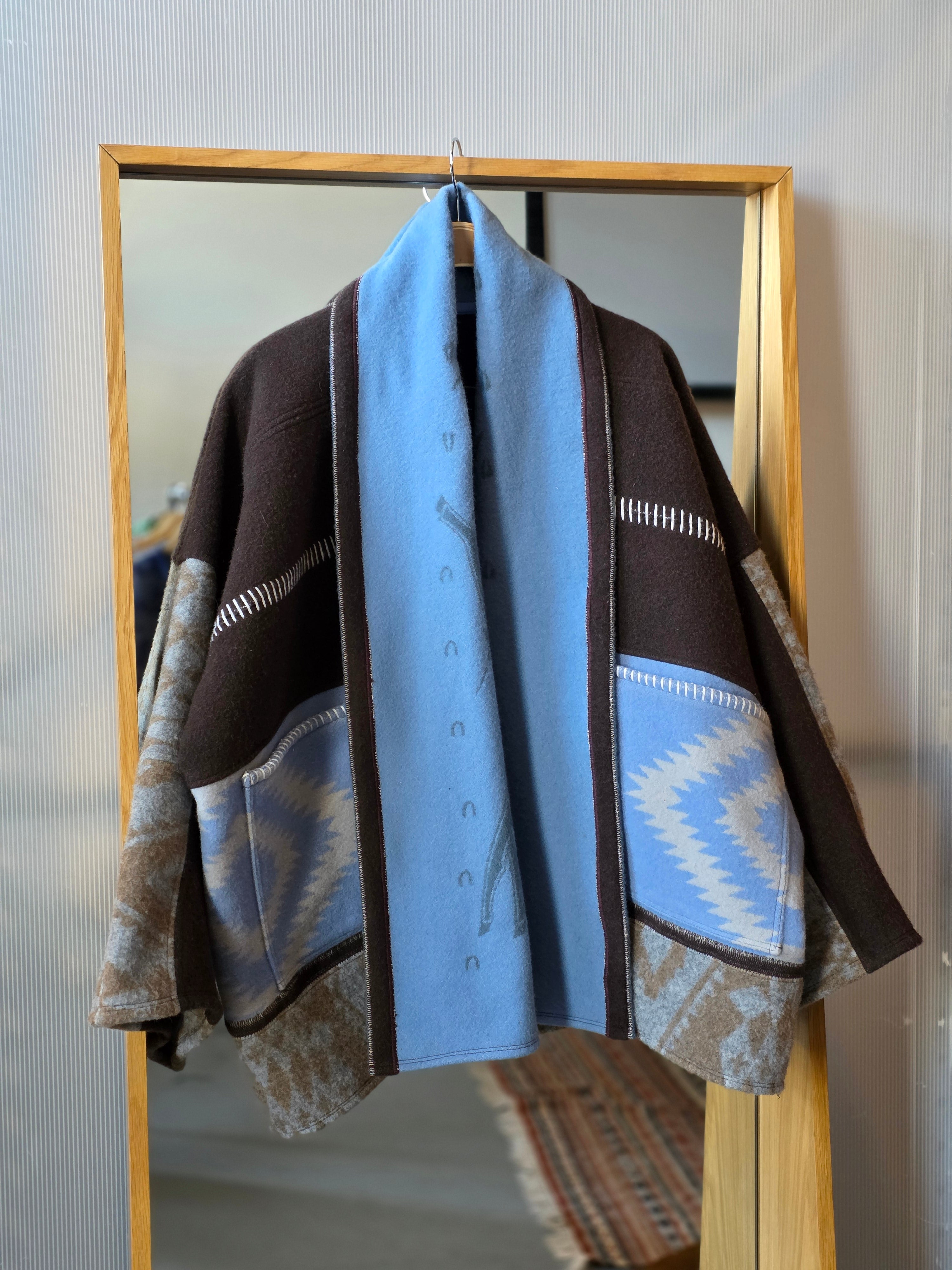 Chocolate Brown + Blue Shawl Jacket by Little Pond Love