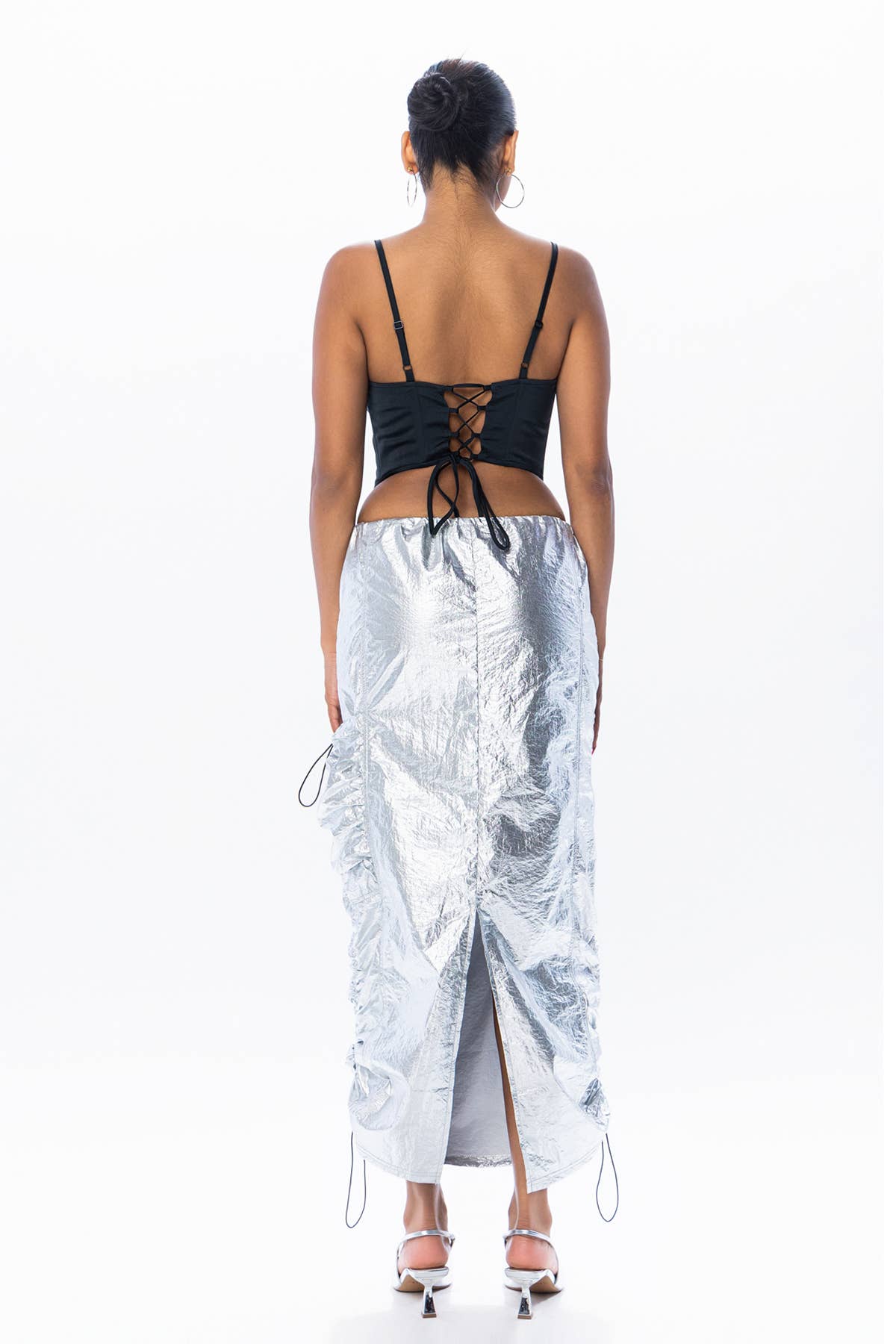 METALLIC SILVER RUCHED CARGO SKIRT