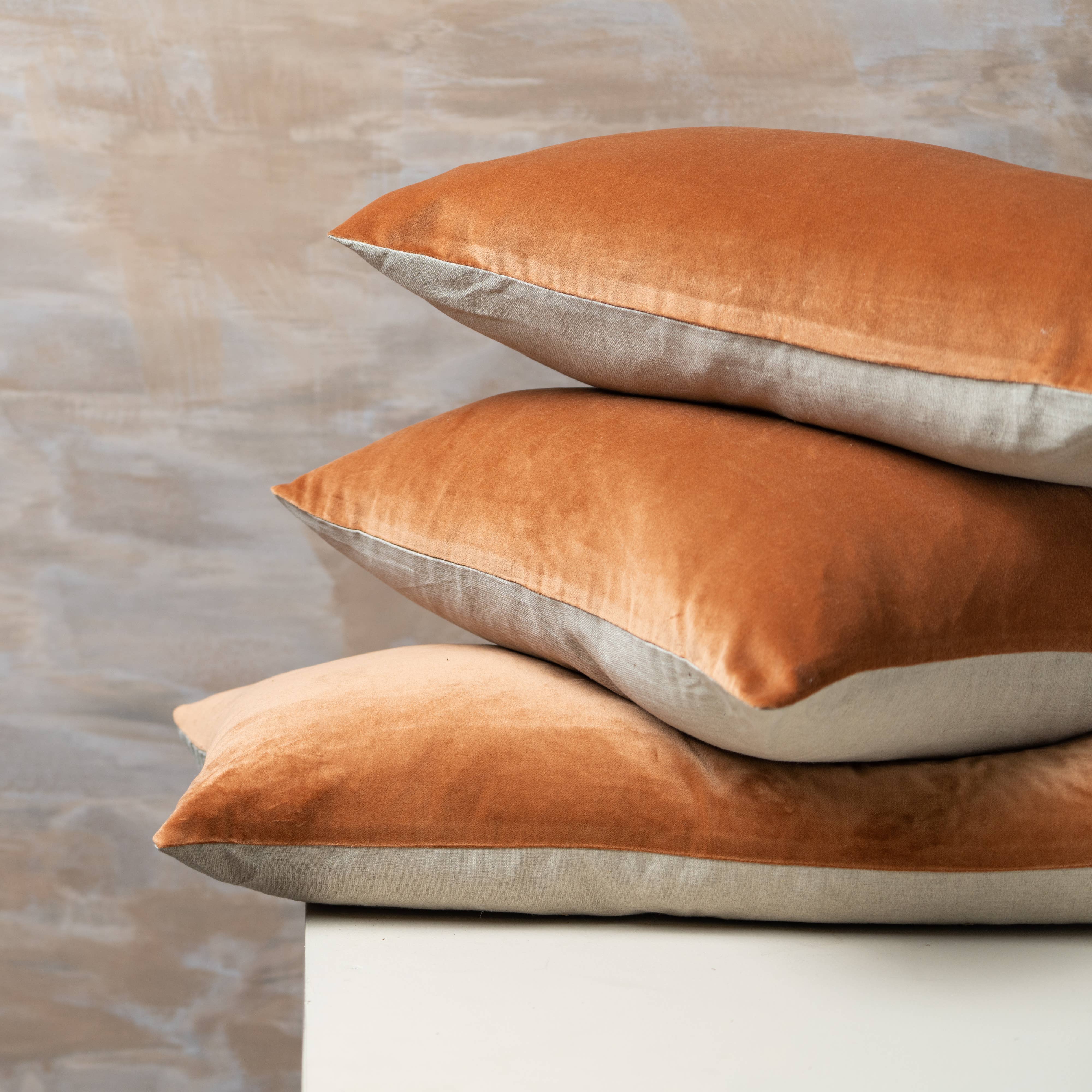 Terracotta Velvet & Linen Square Pillow