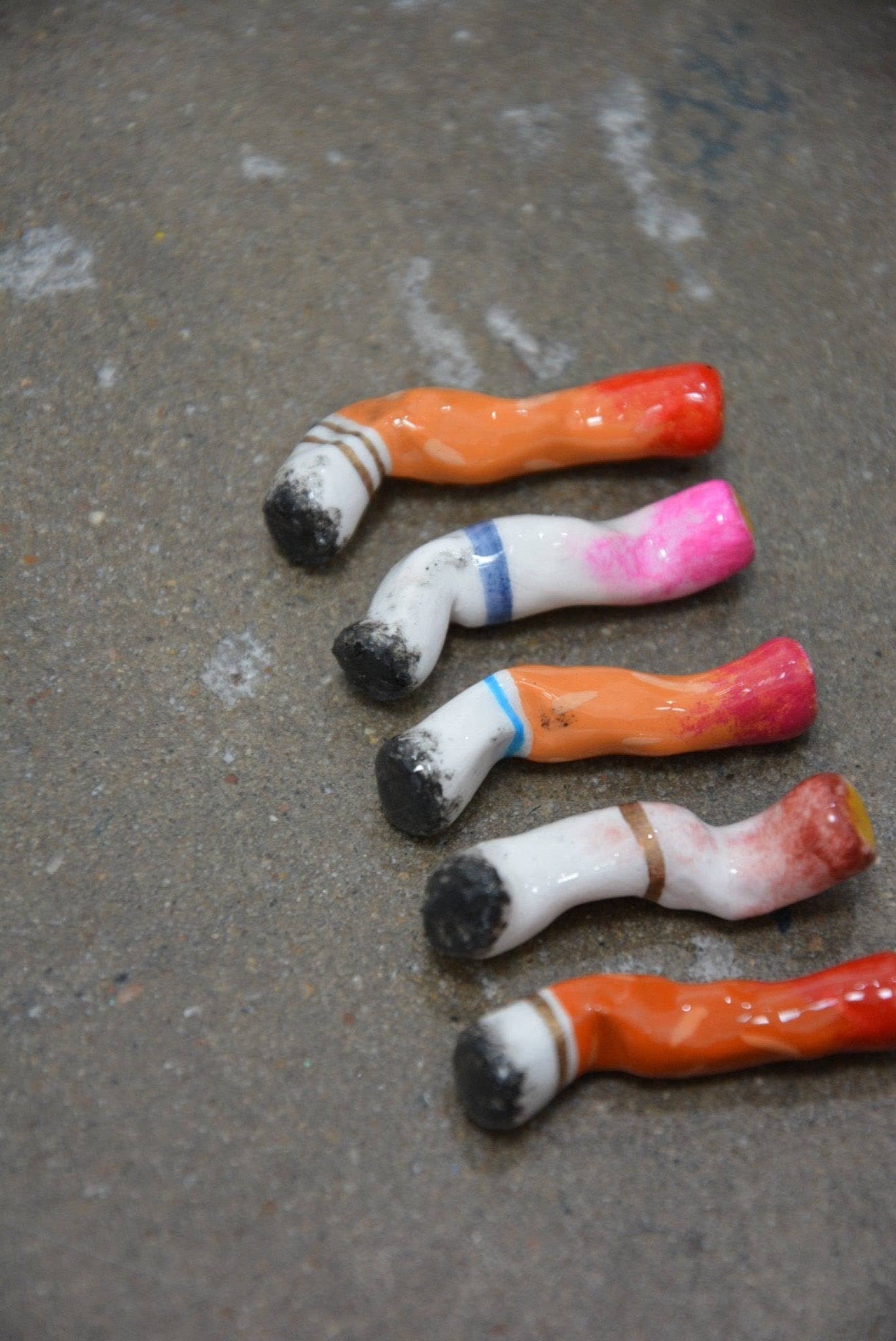 LIPSTICK STAINED CERAMIC CIGARETTES - SET OF 5