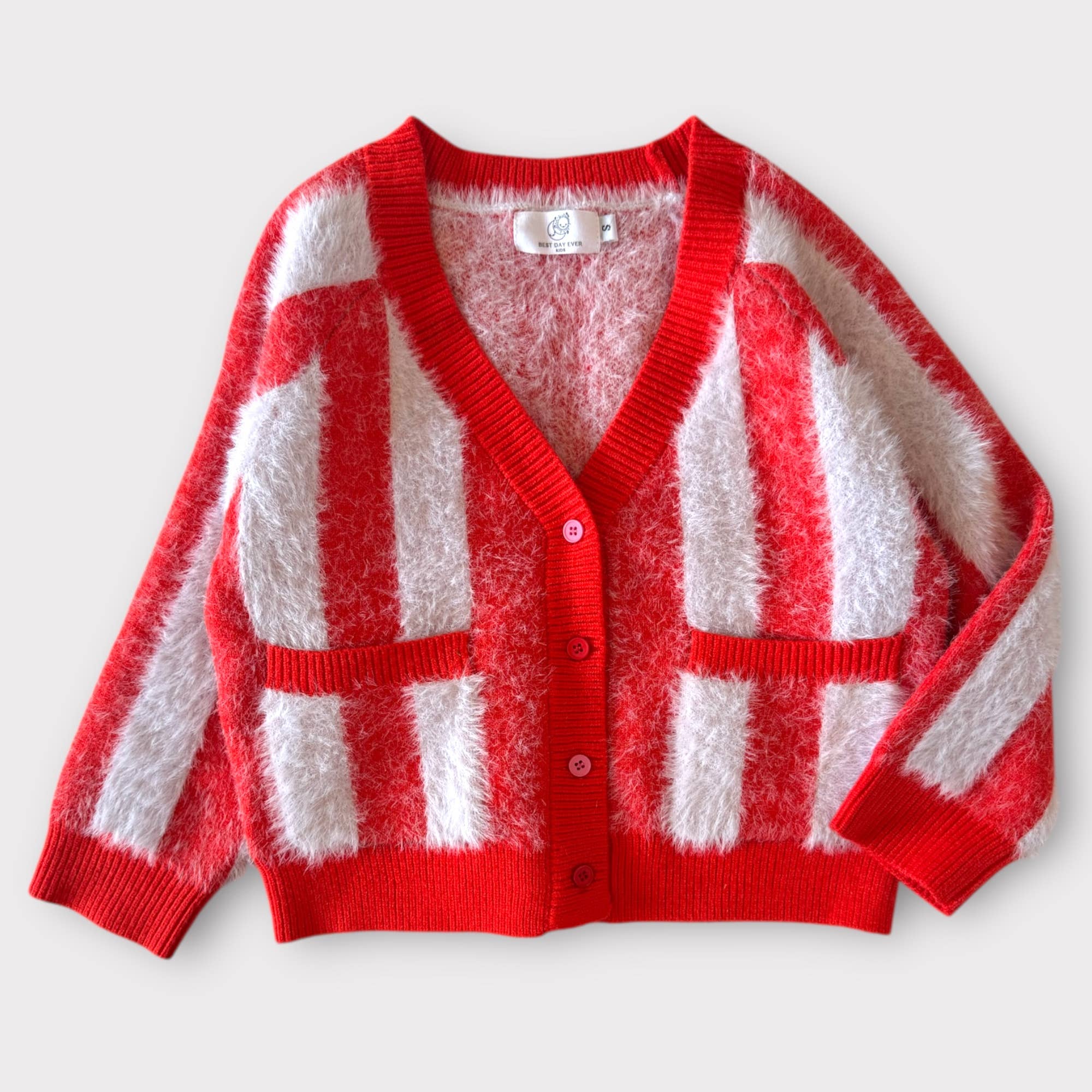 KIDDOS Big Top Stripe Cardigan: Red/Lavender