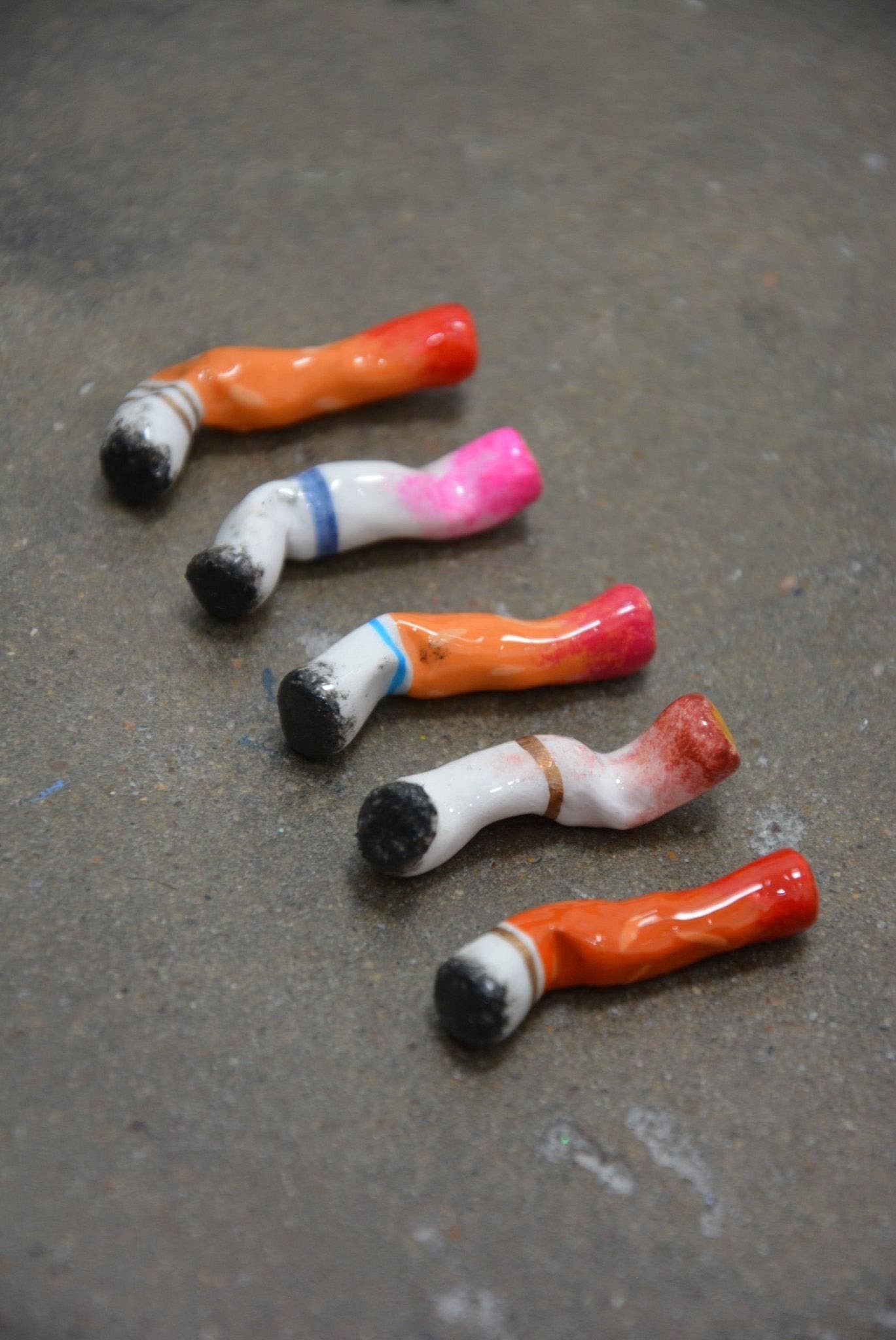 LIPSTICK STAINED CERAMIC CIGARETTES - SET OF 5