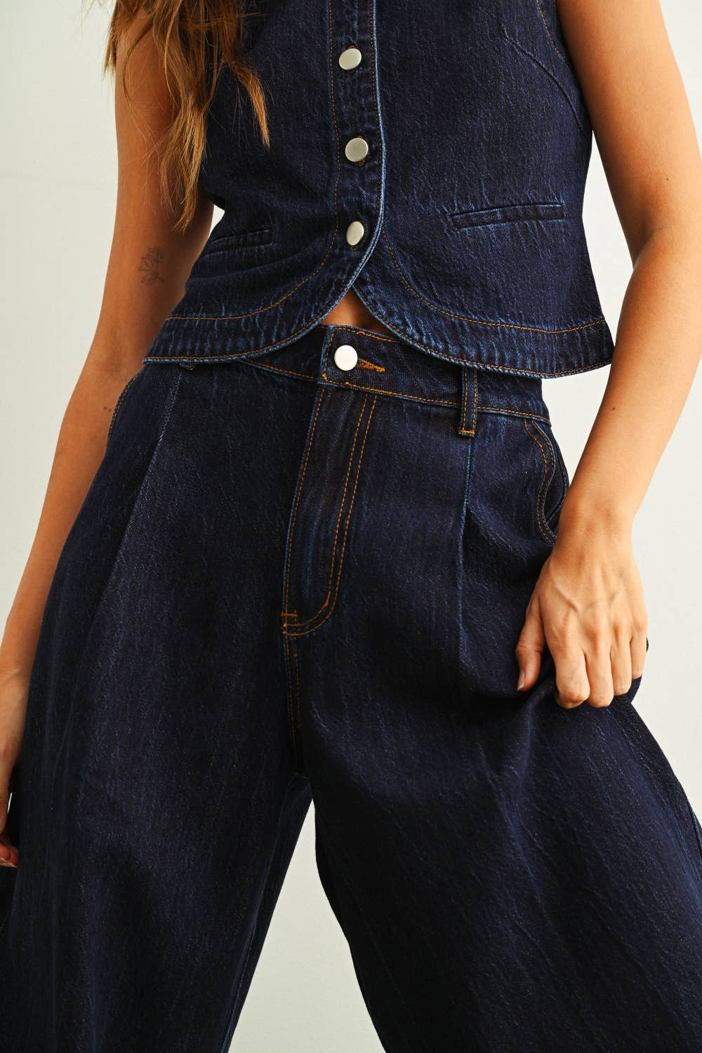 INDIGO WIDE LEG DENIM PANTS
