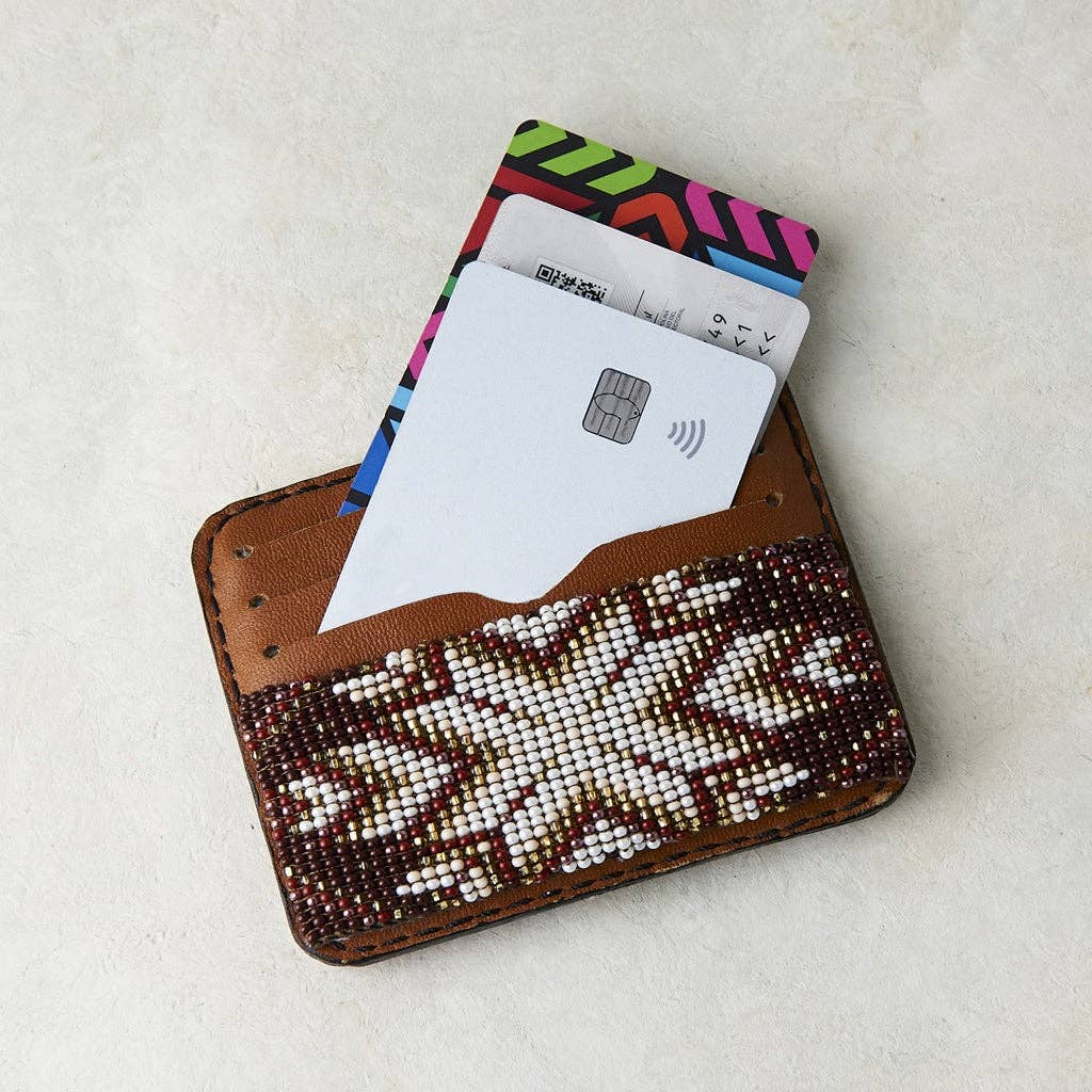 Beaded Leather Wallet with Desert Design