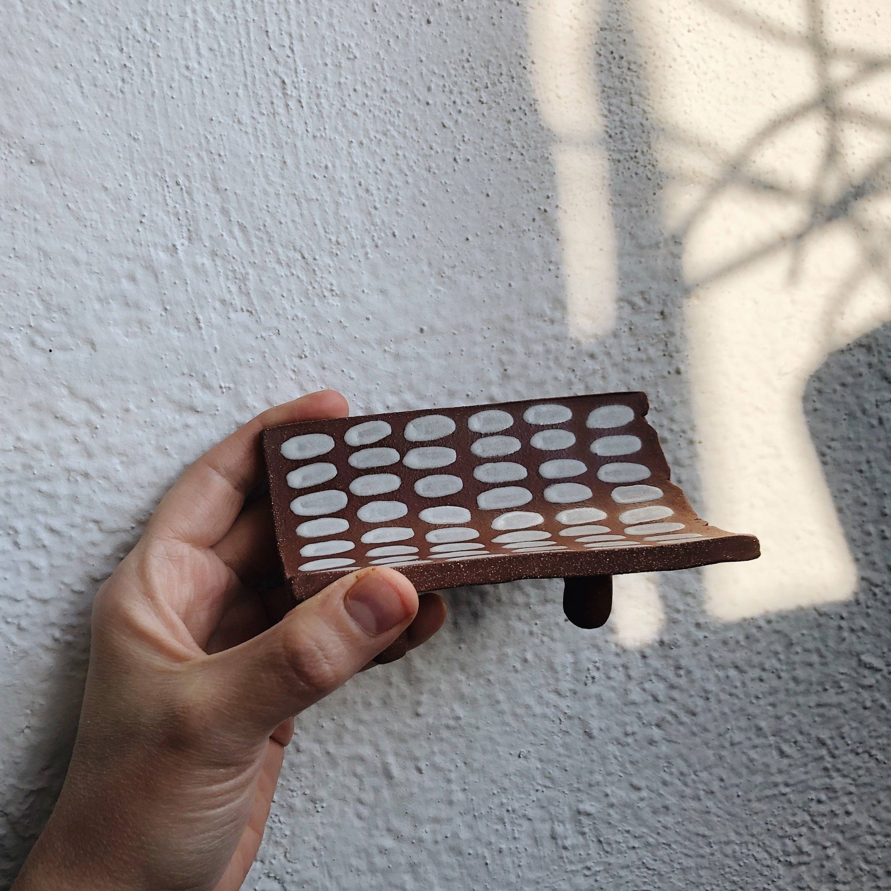White Dash Terracotta Incense Tray