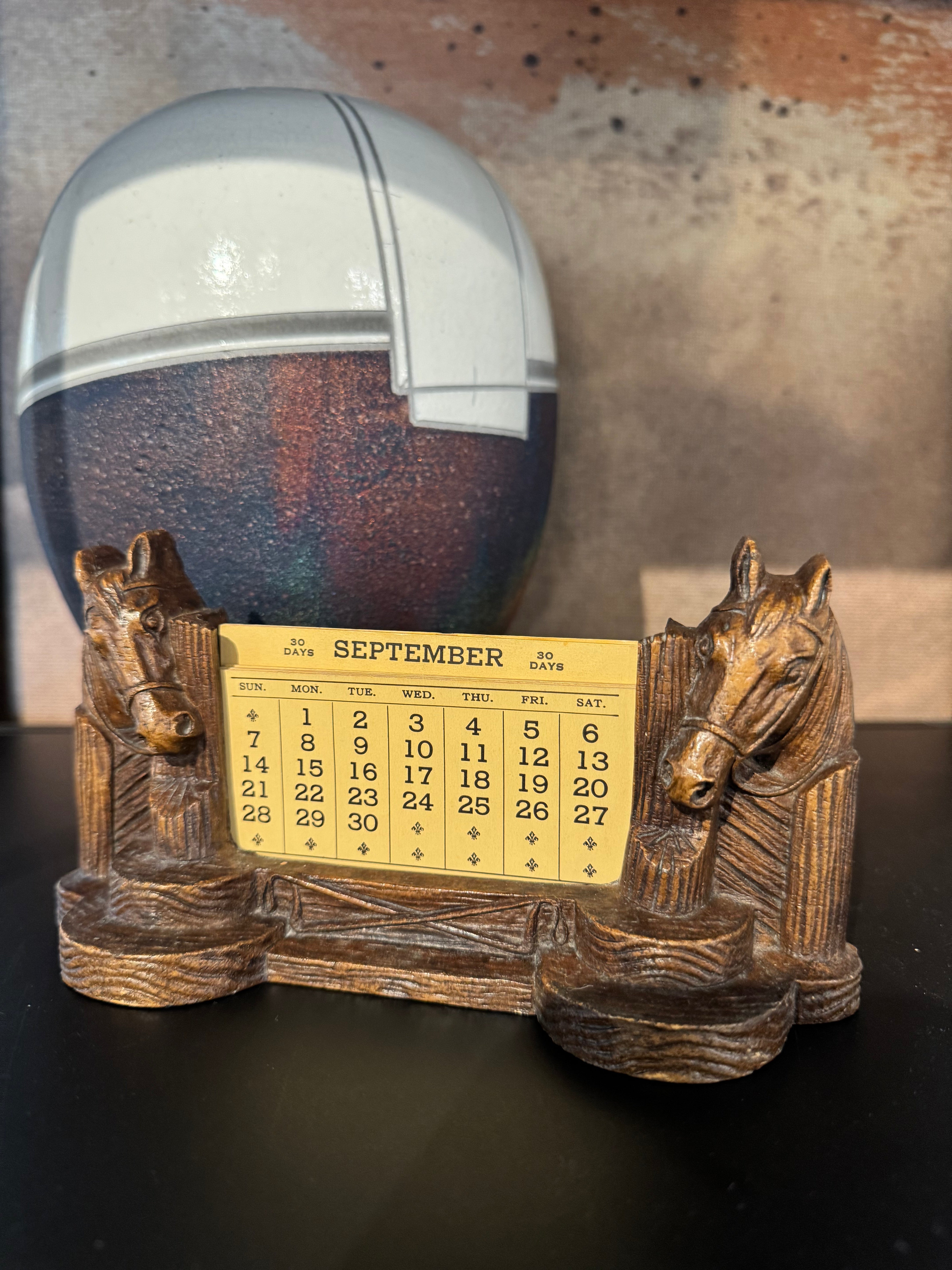 Syroco Wood Perpetual Calendar with Horses