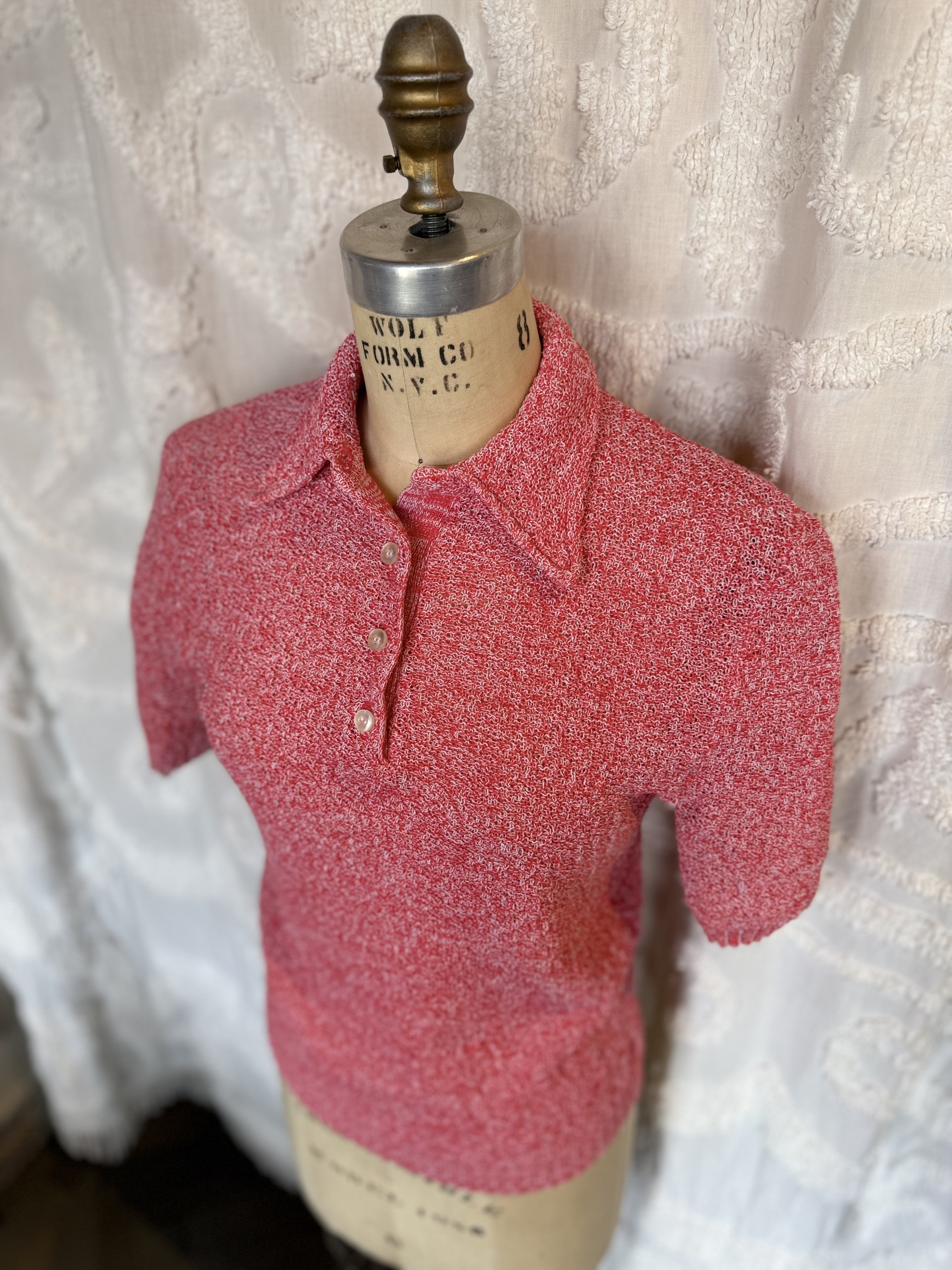 Red Knit & White Speckled Polo
