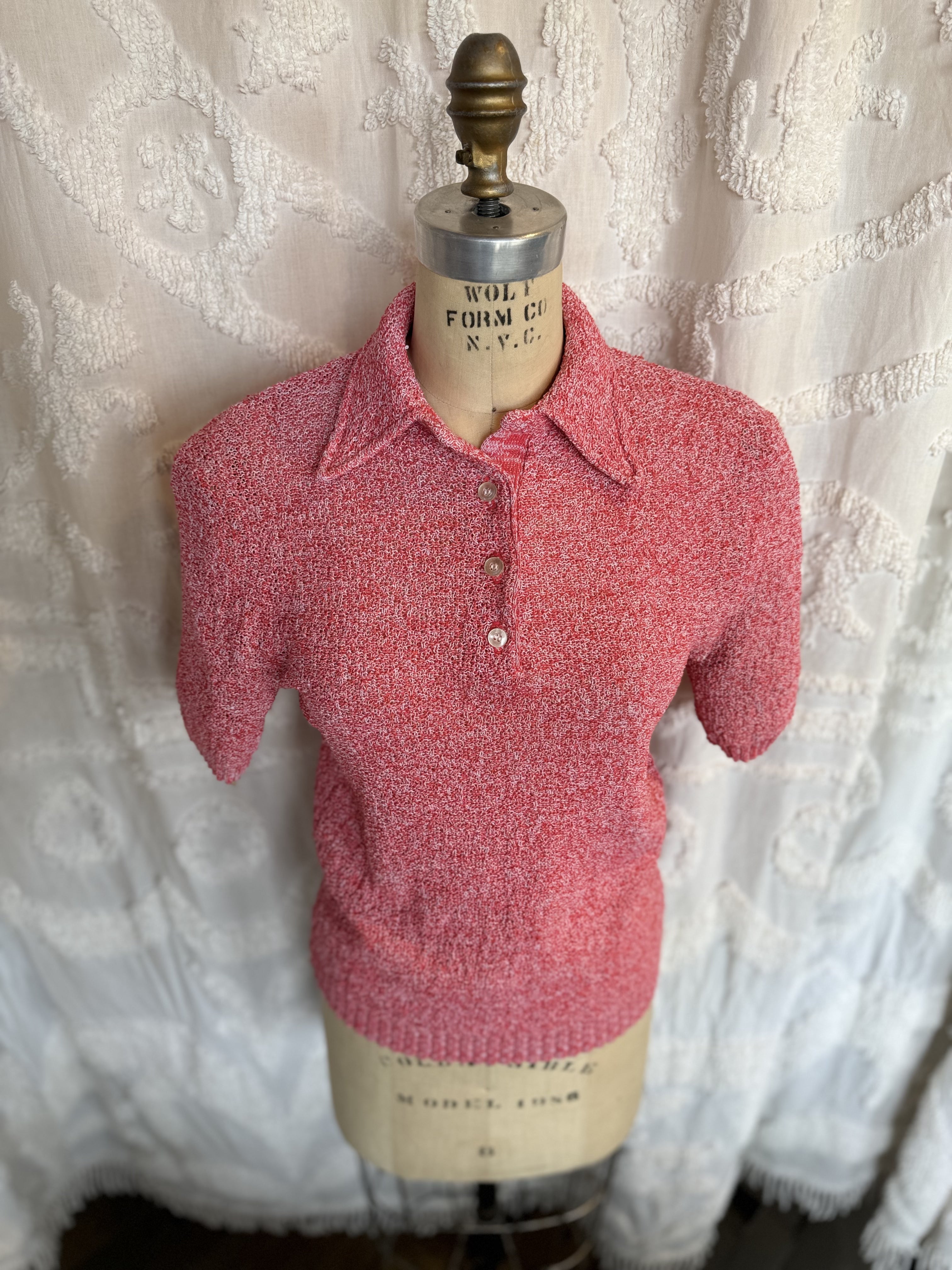 Red Knit & White Speckled Polo