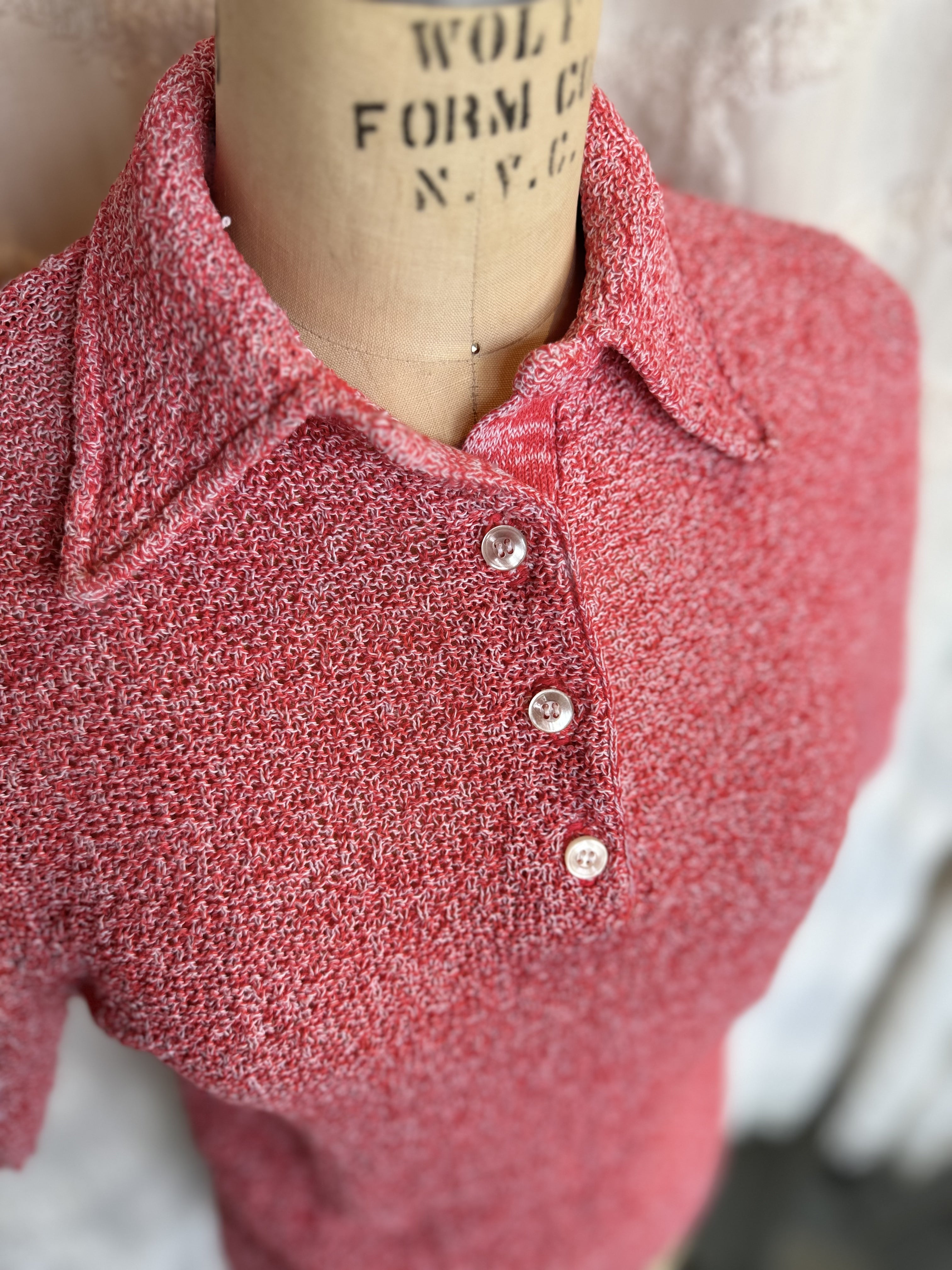 Red Knit & White Speckled Polo