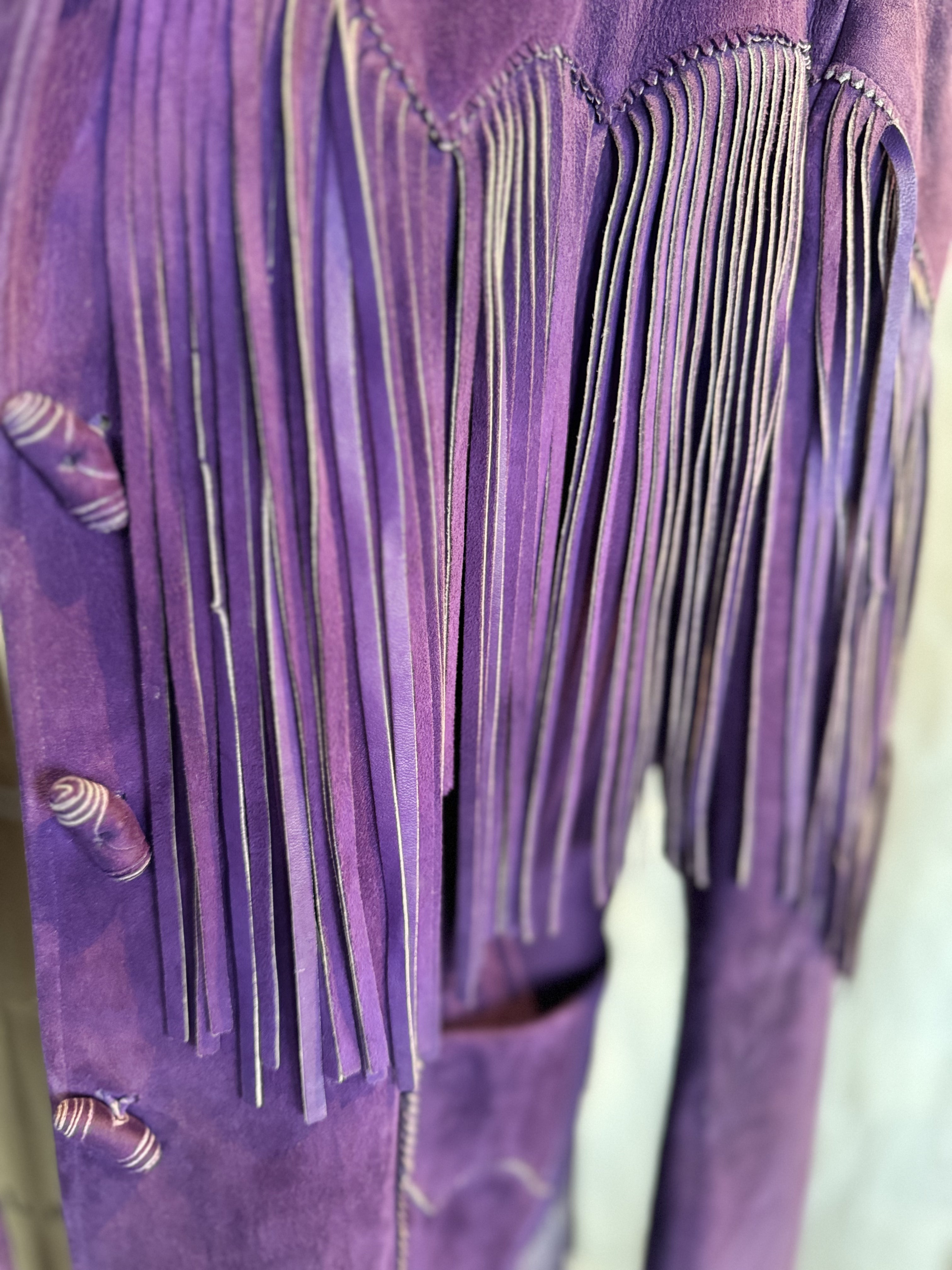 Purple Fringe Suede Jacket by Desert Suede