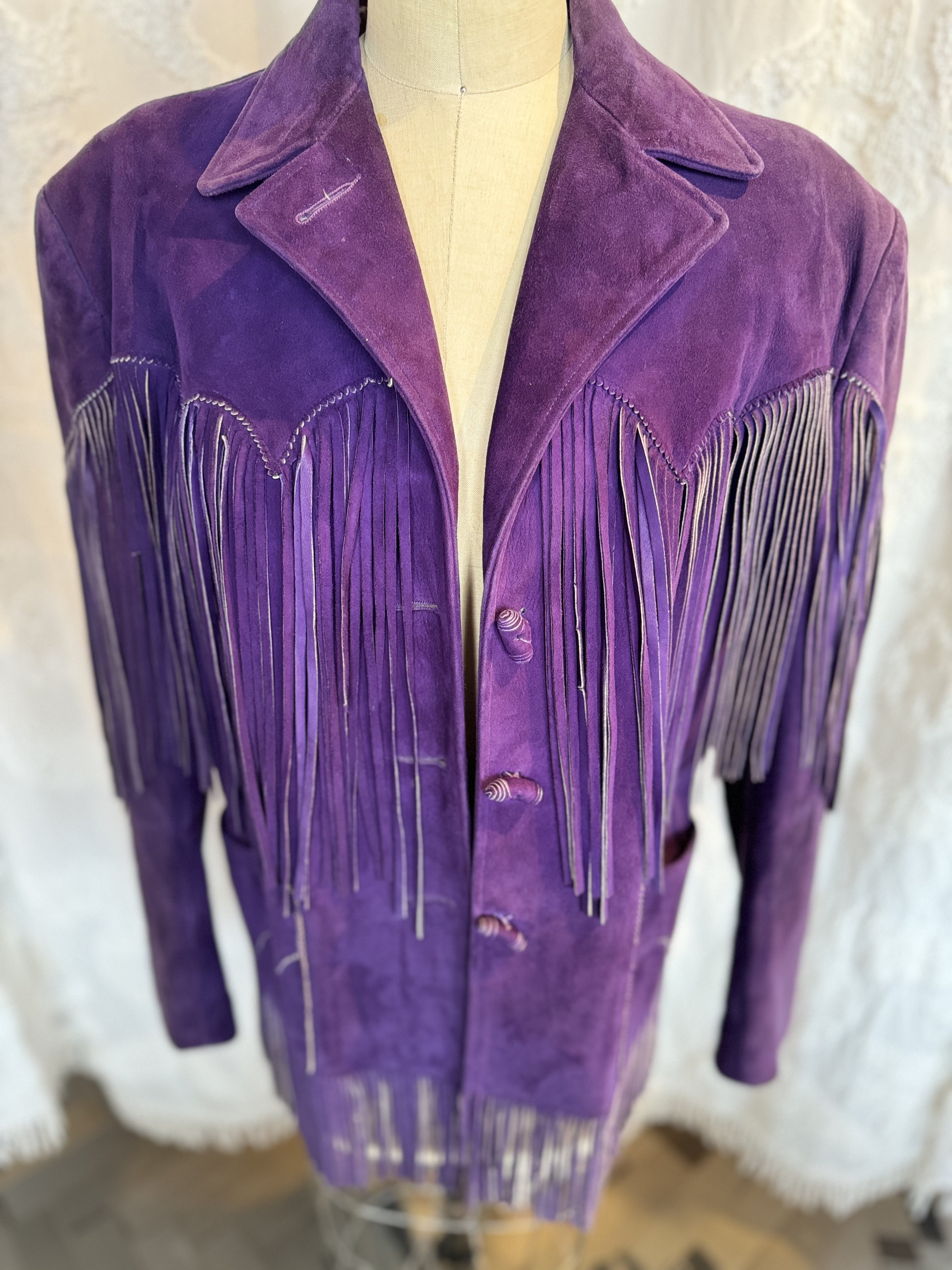 Purple Fringe Suede Jacket by Desert Suede