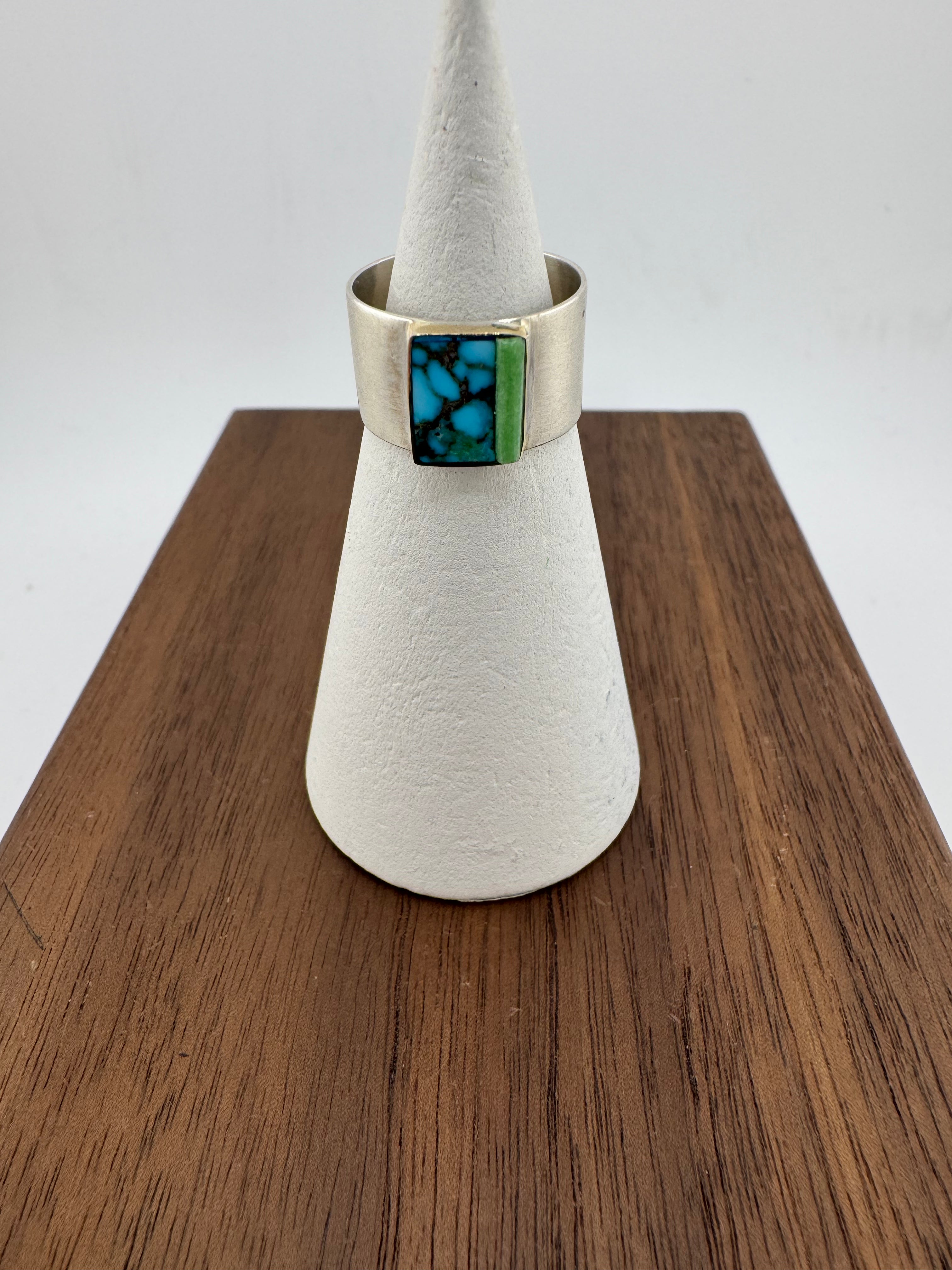 Wide Turquoise Silver Band by Young in the Mountains