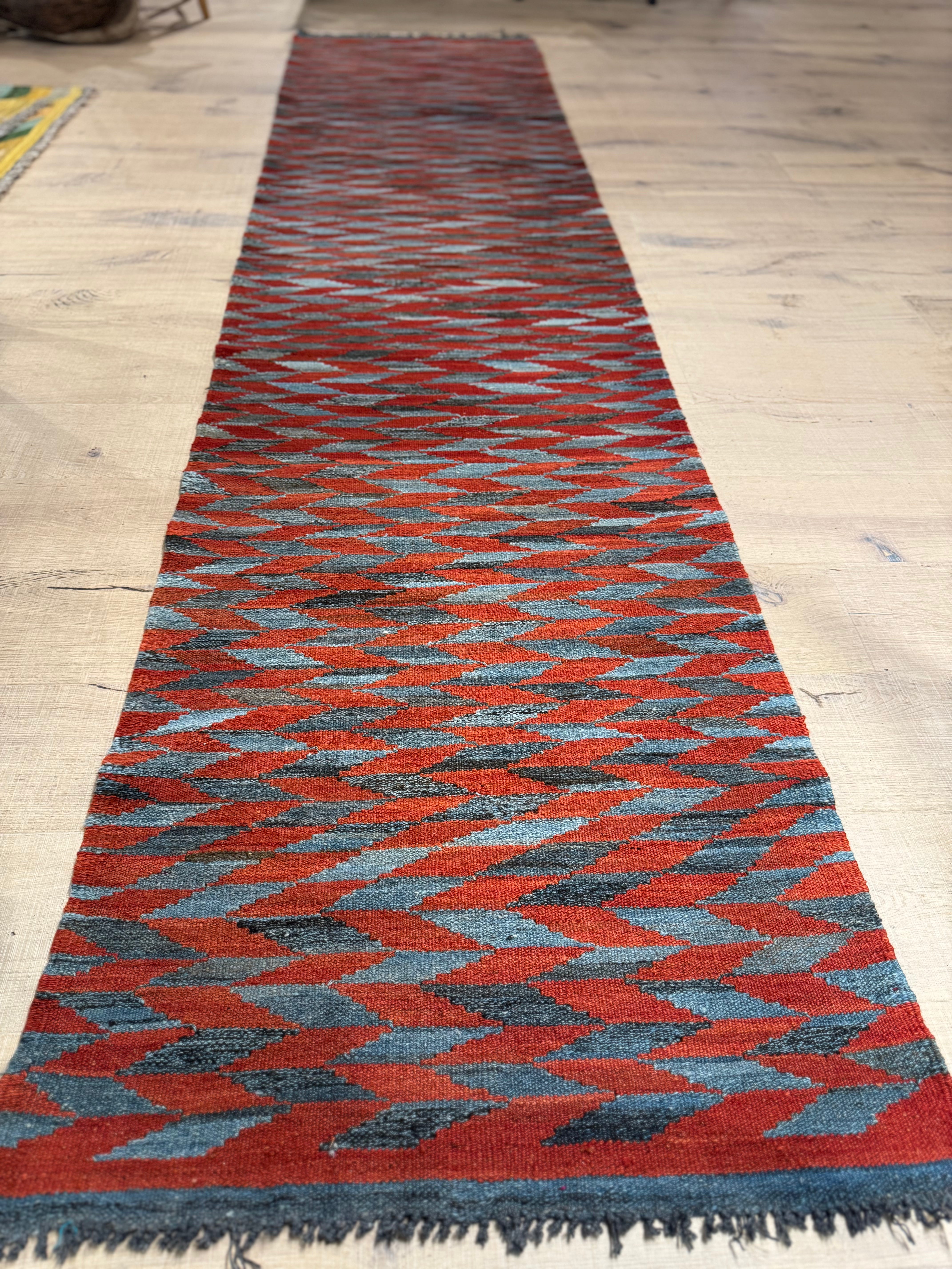 Grey & Burnished Copper Kilim Runner