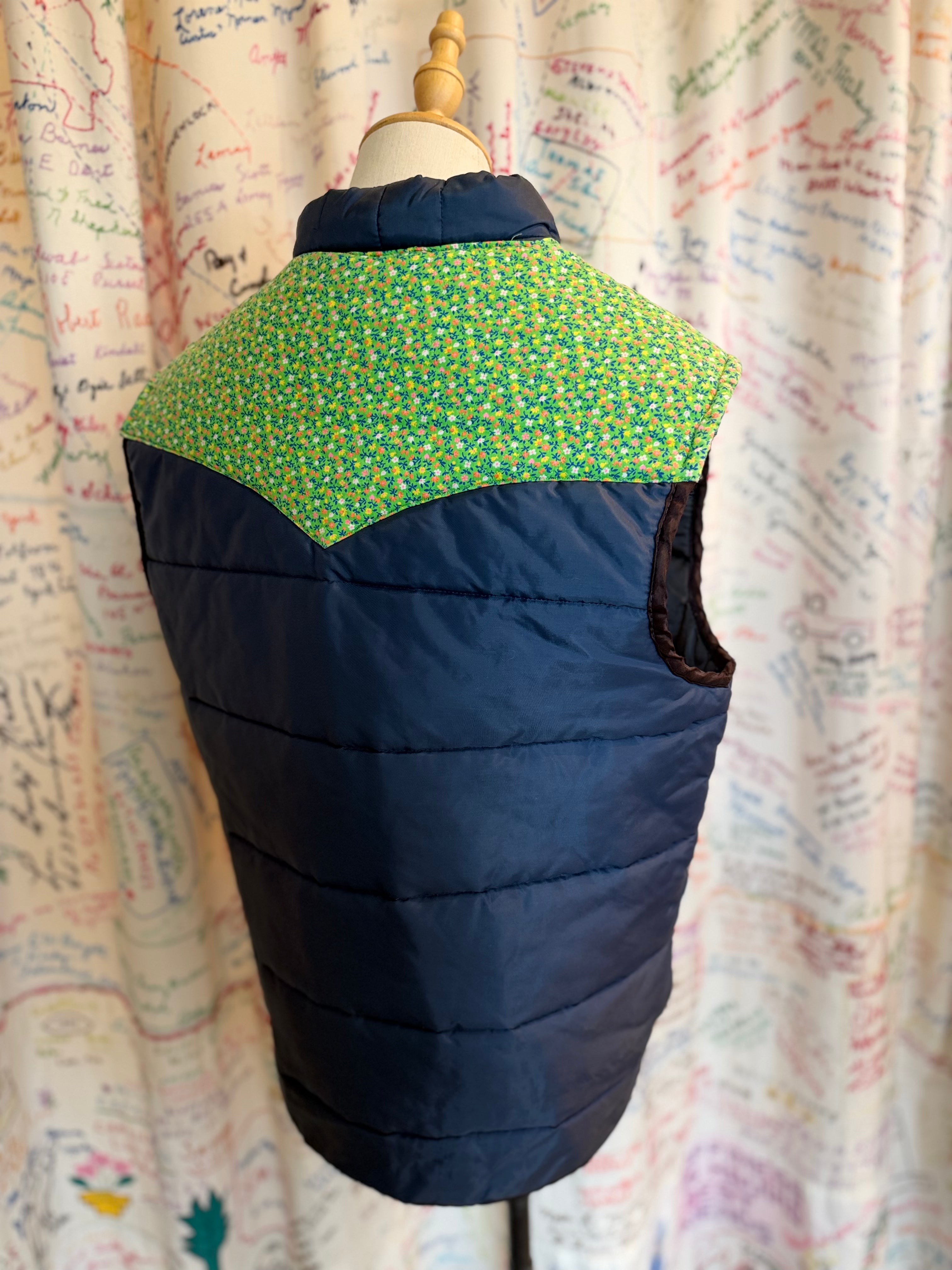 Blue Insulated Vest + Ditsy Print Yoke