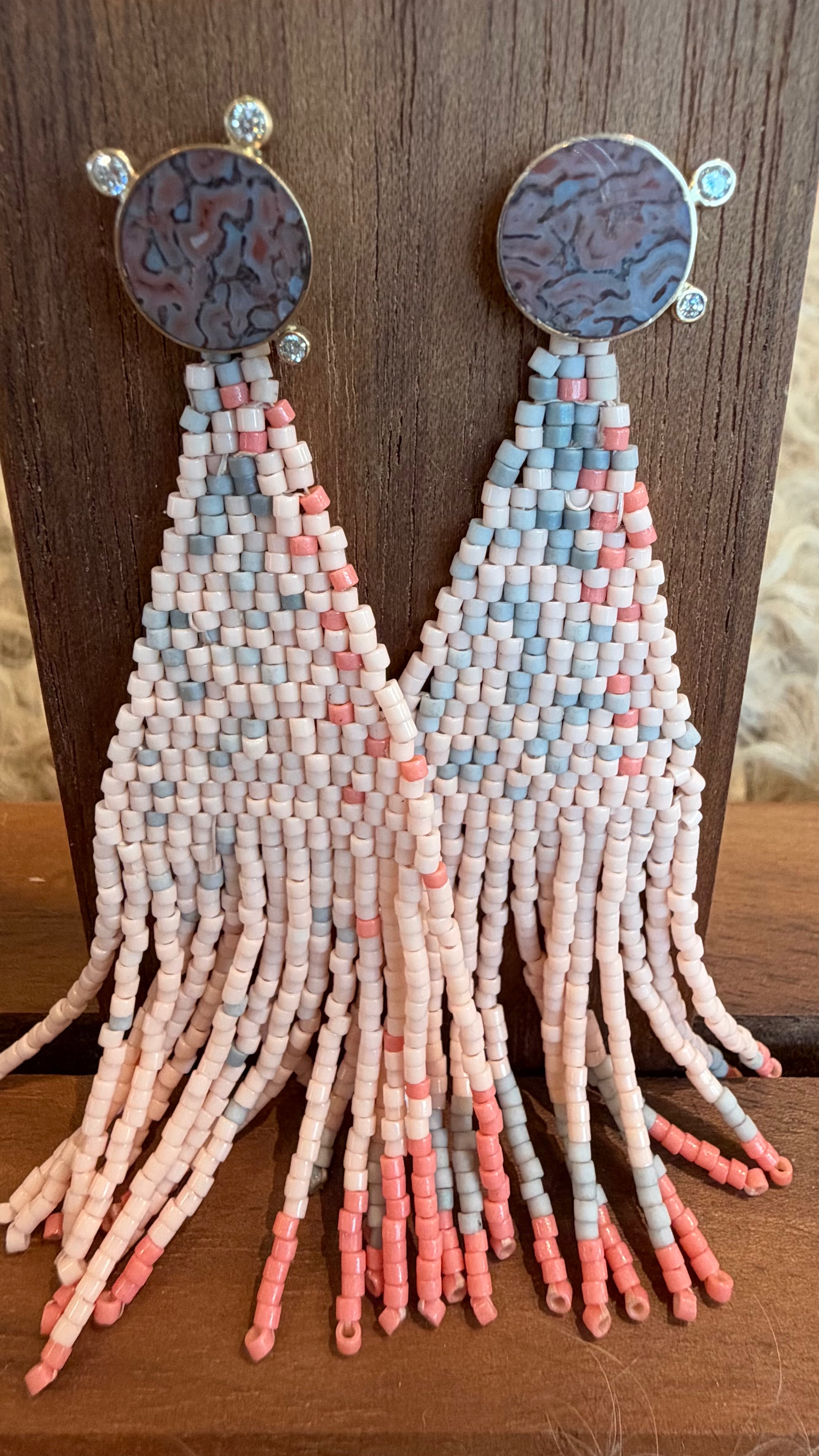 PINK BEADED EARRINGS WITH STUDS by Young in The Mountains