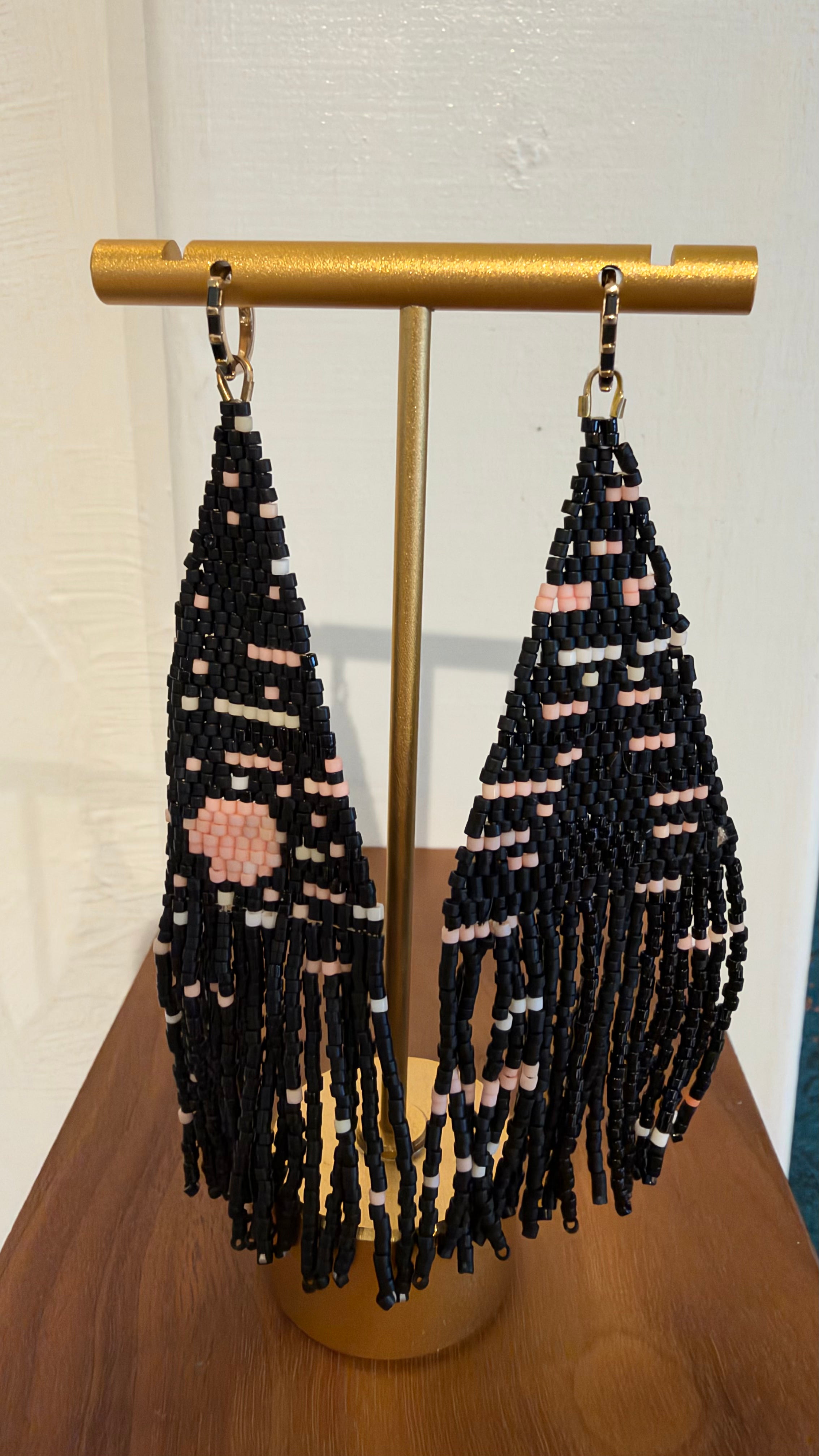BLACK BEADED EARRINGS WITH HUGGIES by Young In The Mountains