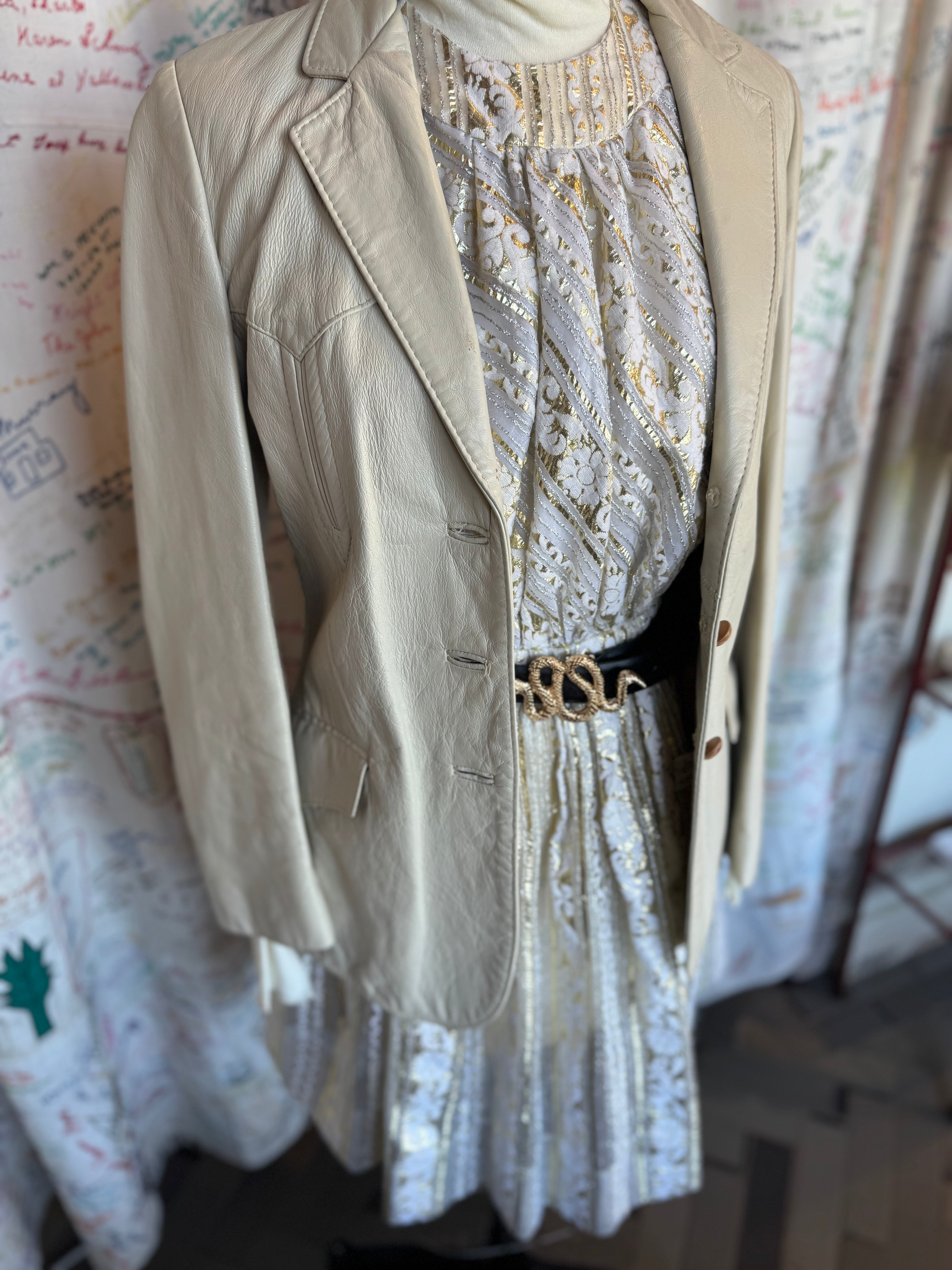 HBarC 1970's Cream Leather Blazer