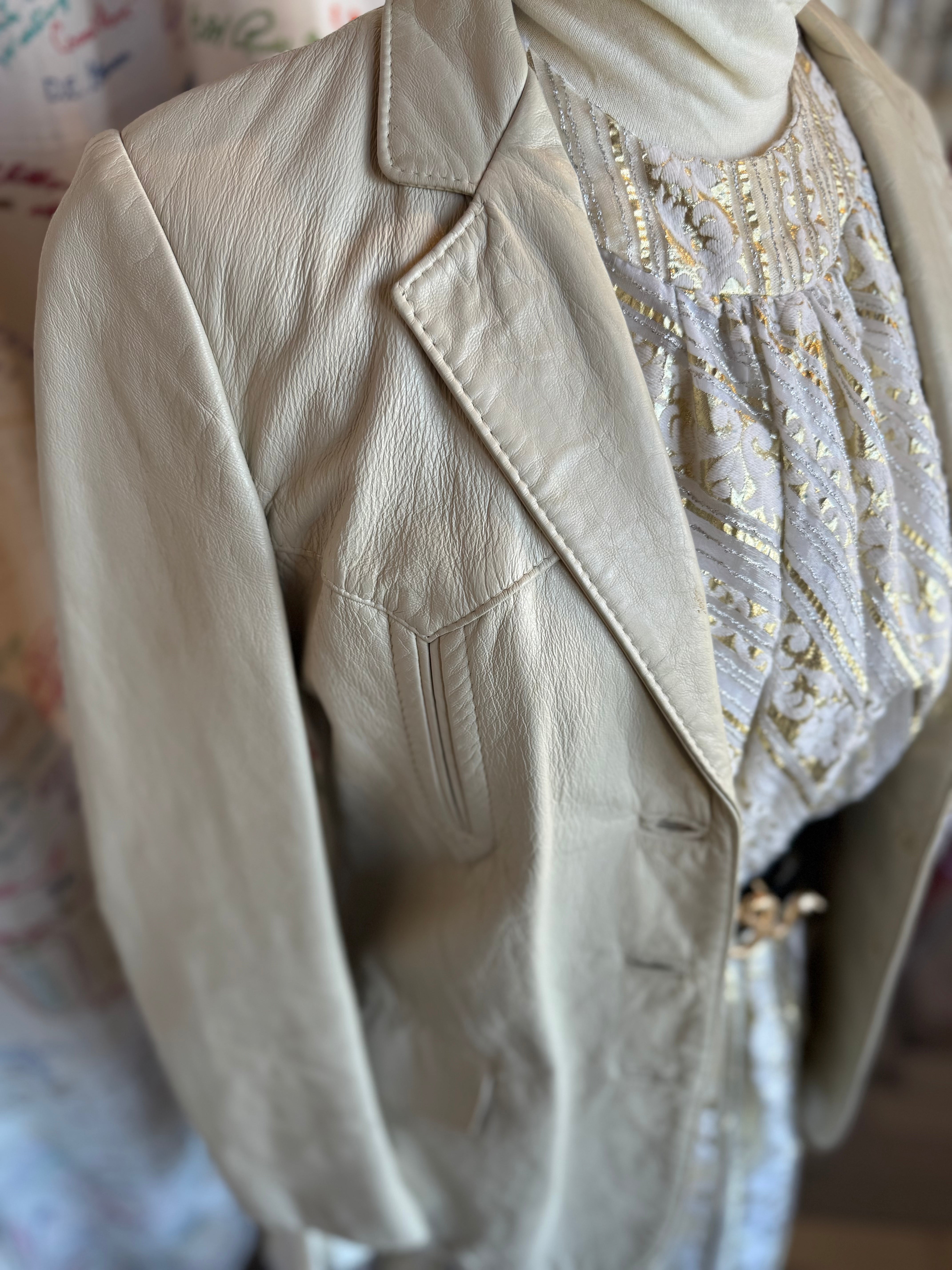 HBarC 1970's Cream Leather Blazer