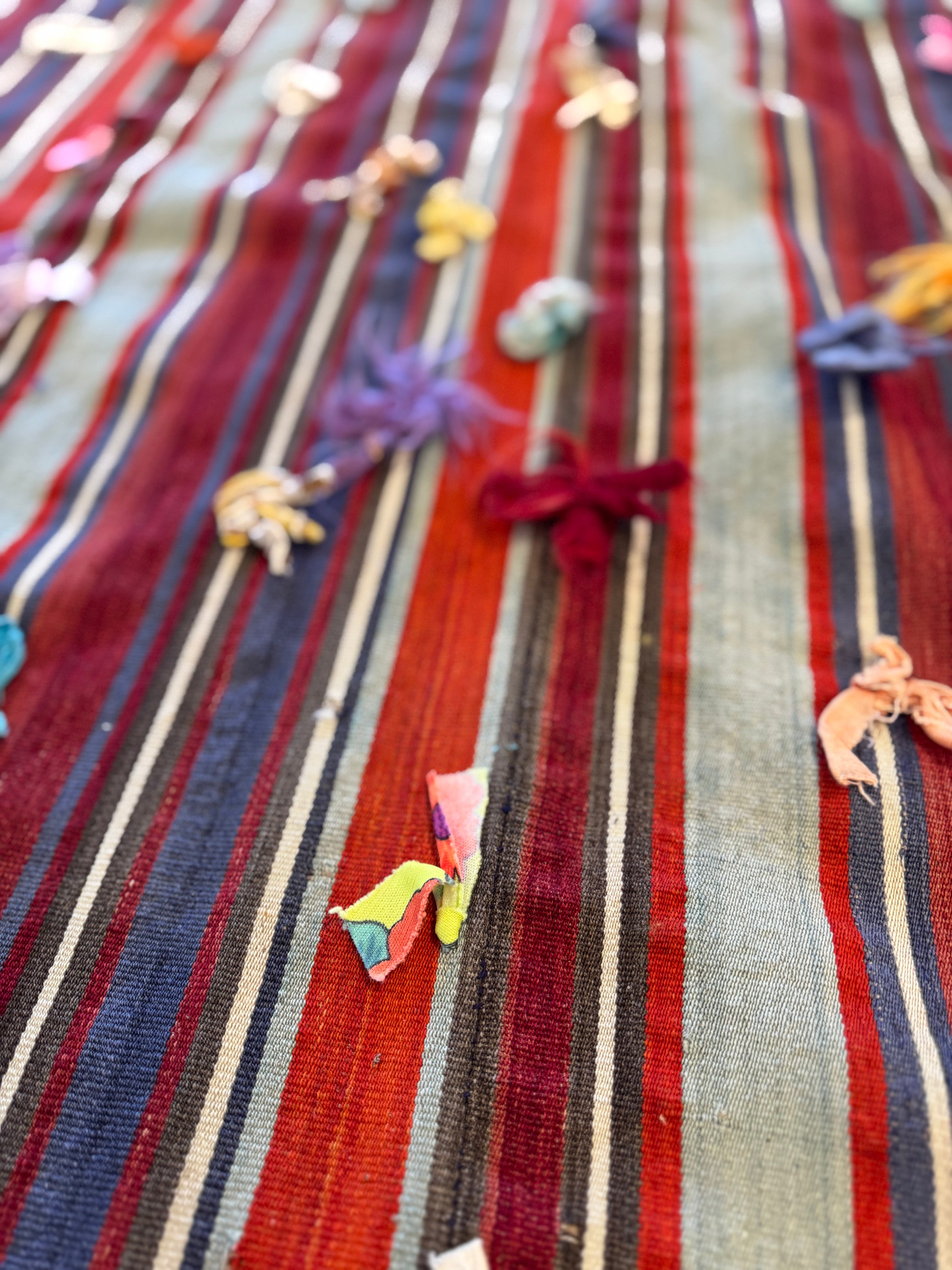 Turkish Ties & Striped Kilim circa 1940's 6’ x 10’