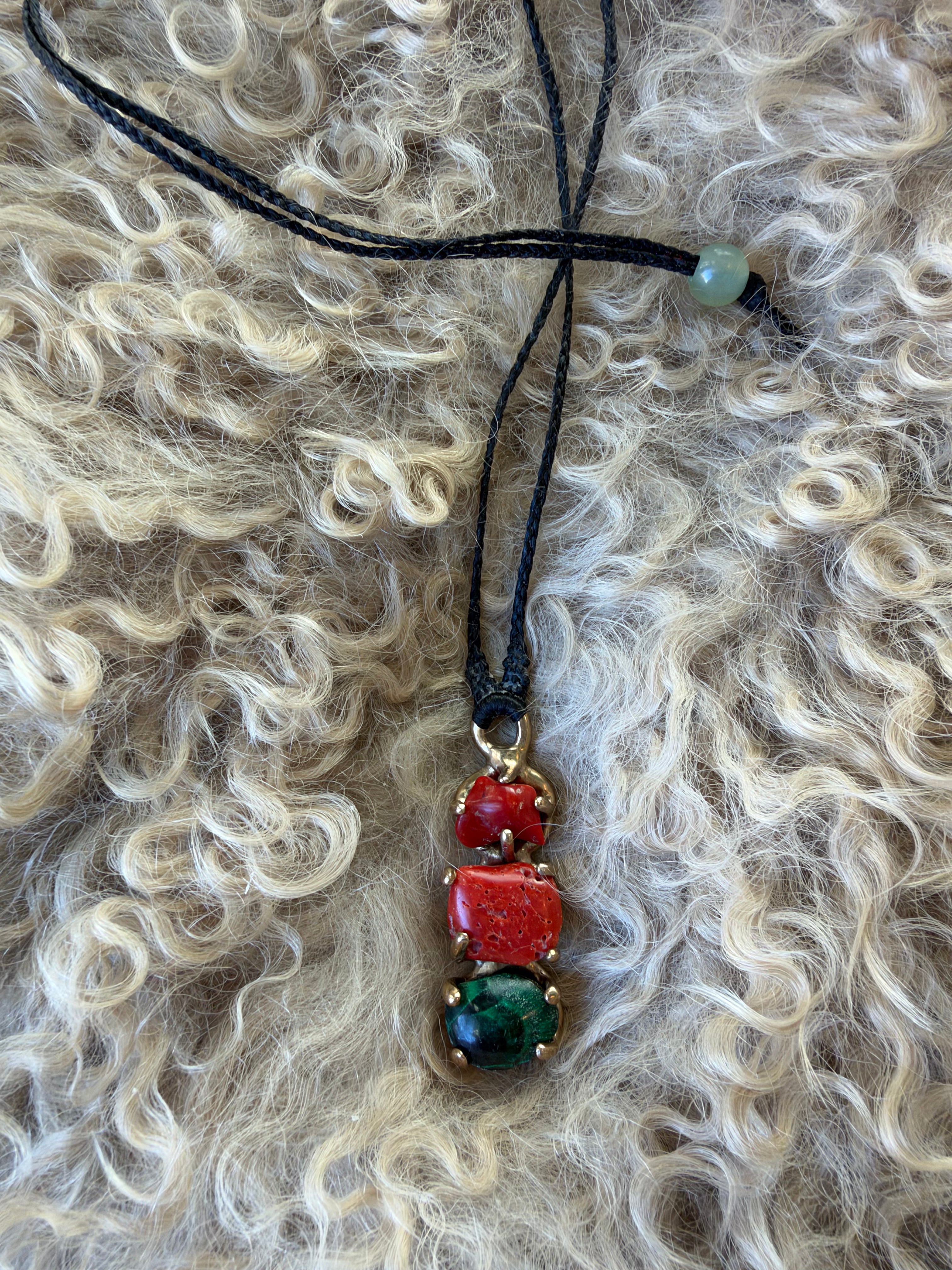2 Coral & Malachite Bronze Set Necklace by Carina Schott