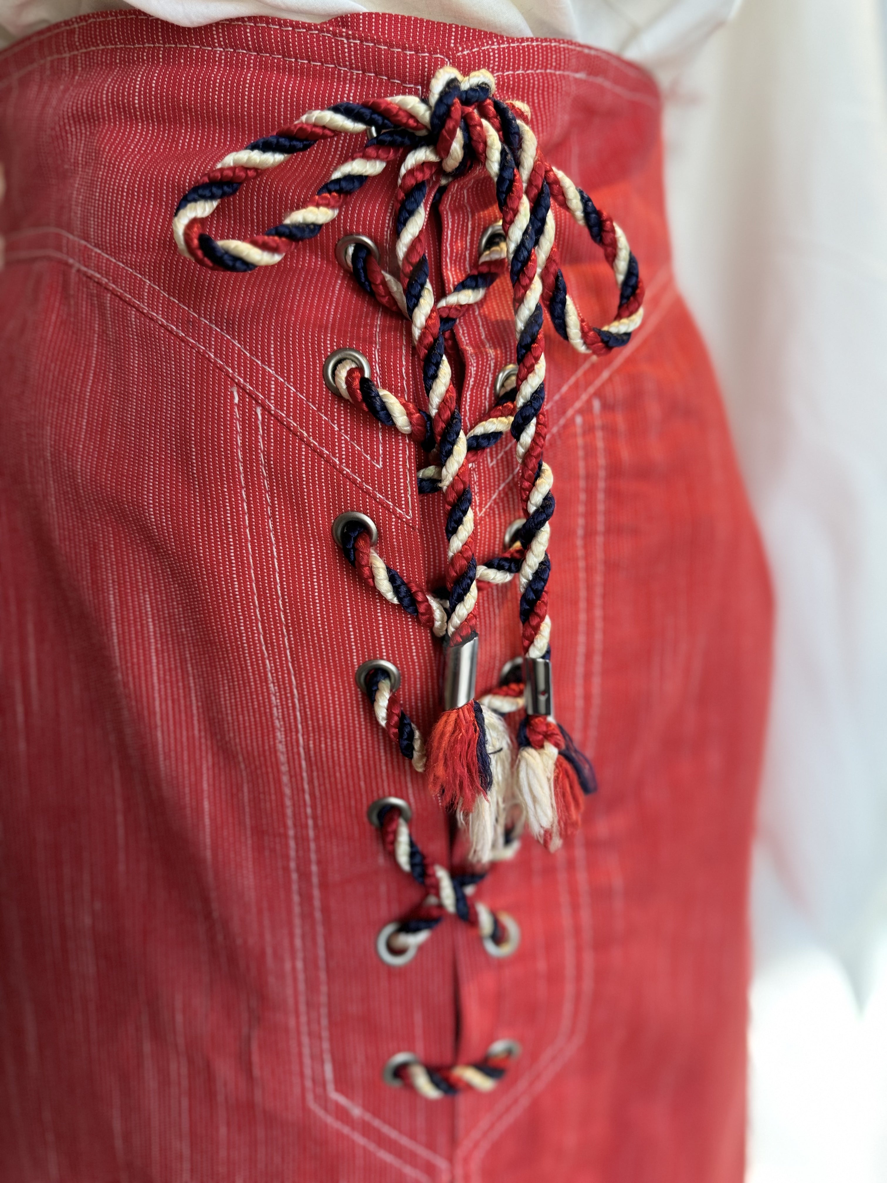 Jaeger Red Pinstripe Skirt w/cord closure