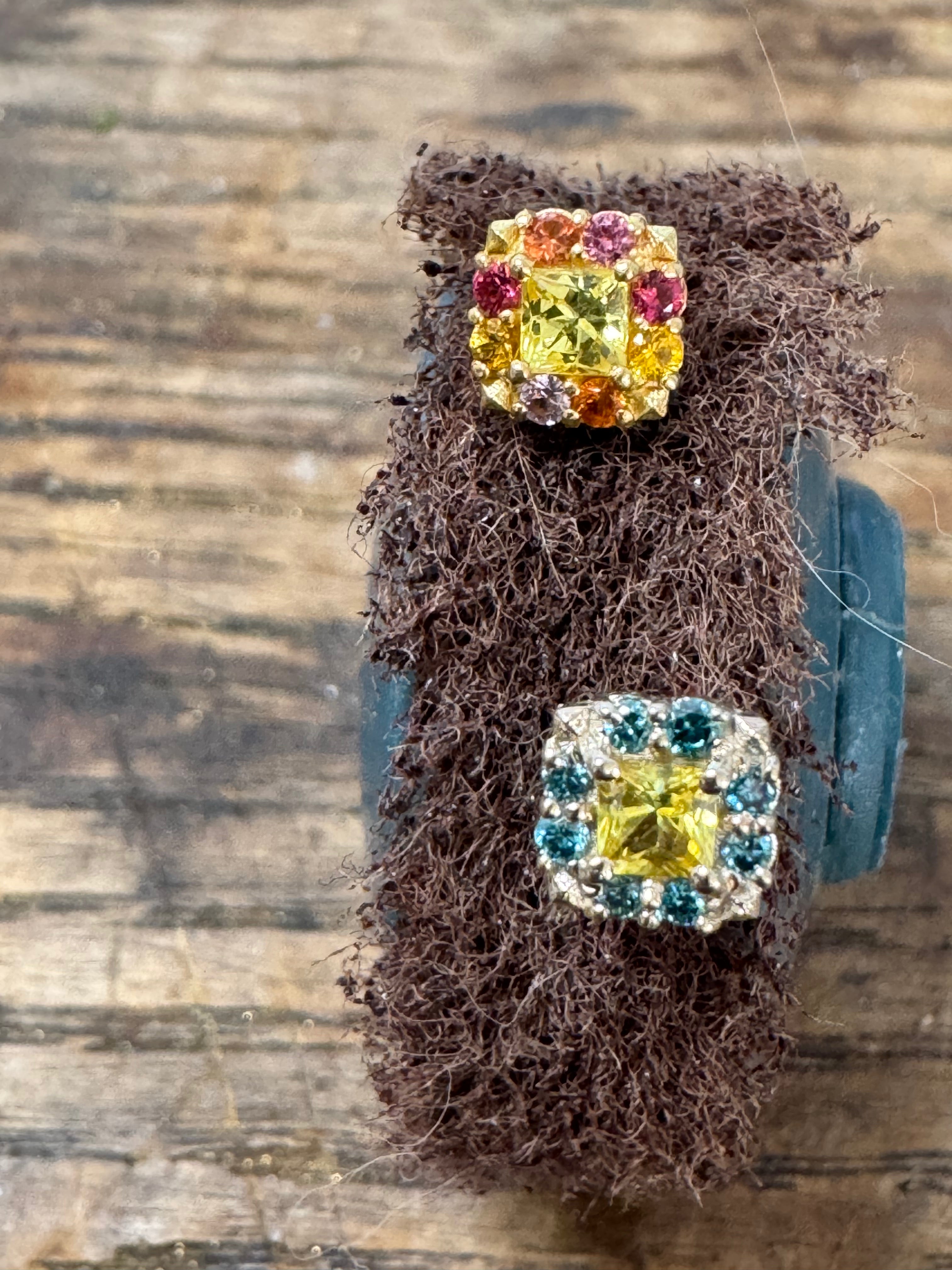 Princess Cut Yellow Sapphire + Salmon Mix Sapphire Halo by Carla Morrison