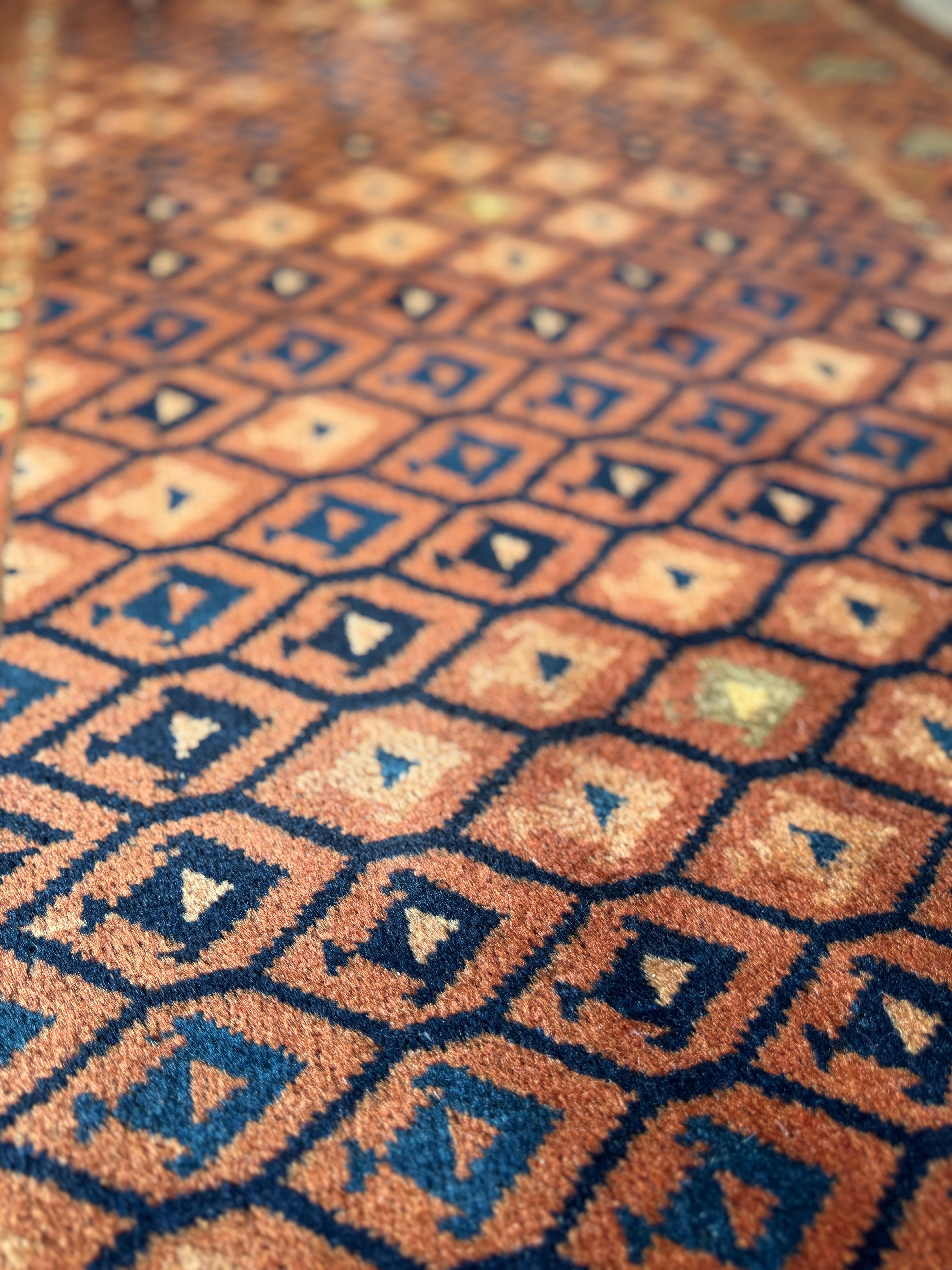 Turkish Wool + Silk Ushak Orange Runner 3'x9'