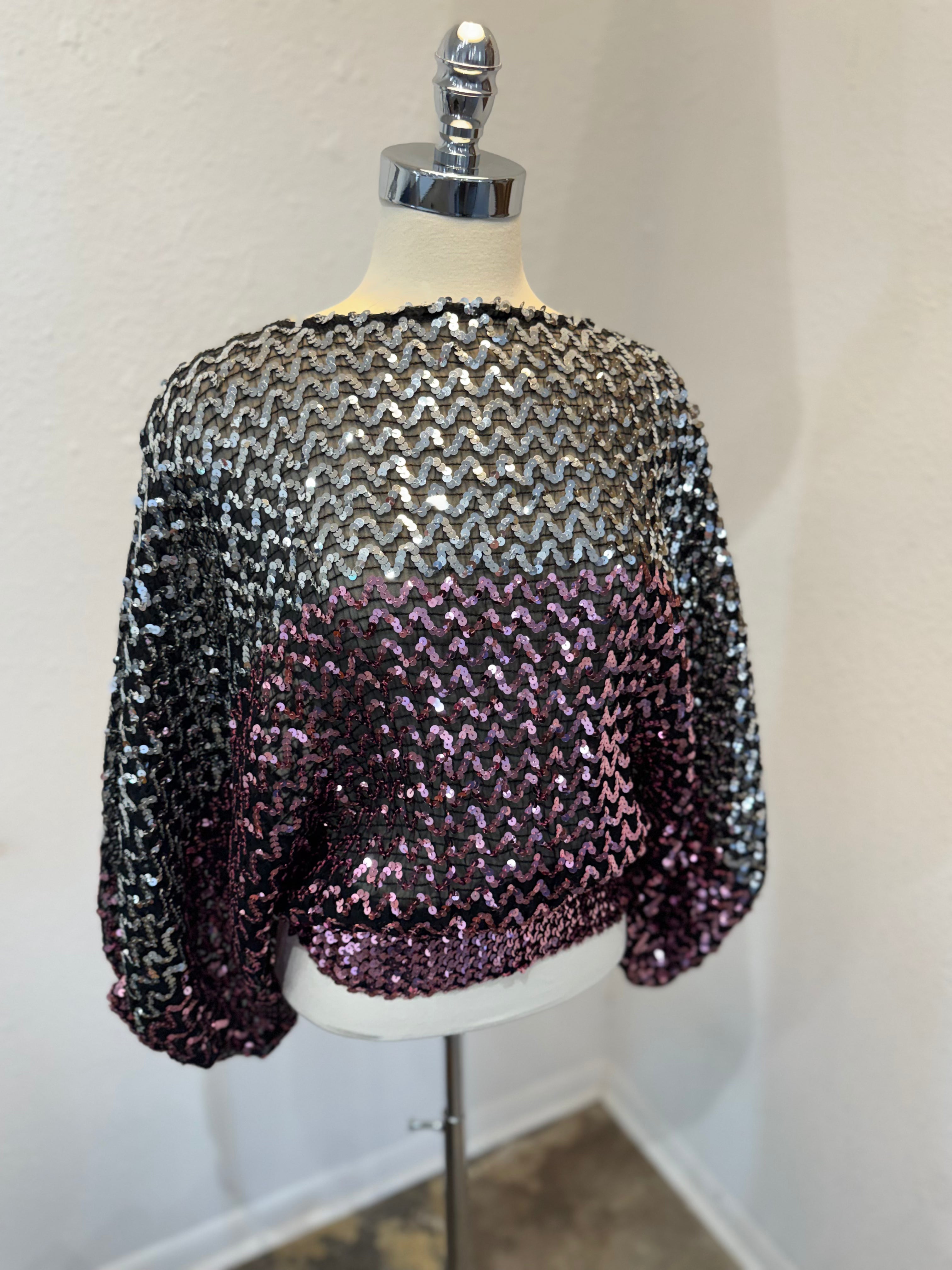 Miss H Silver & Purple Ombre Sequin Top