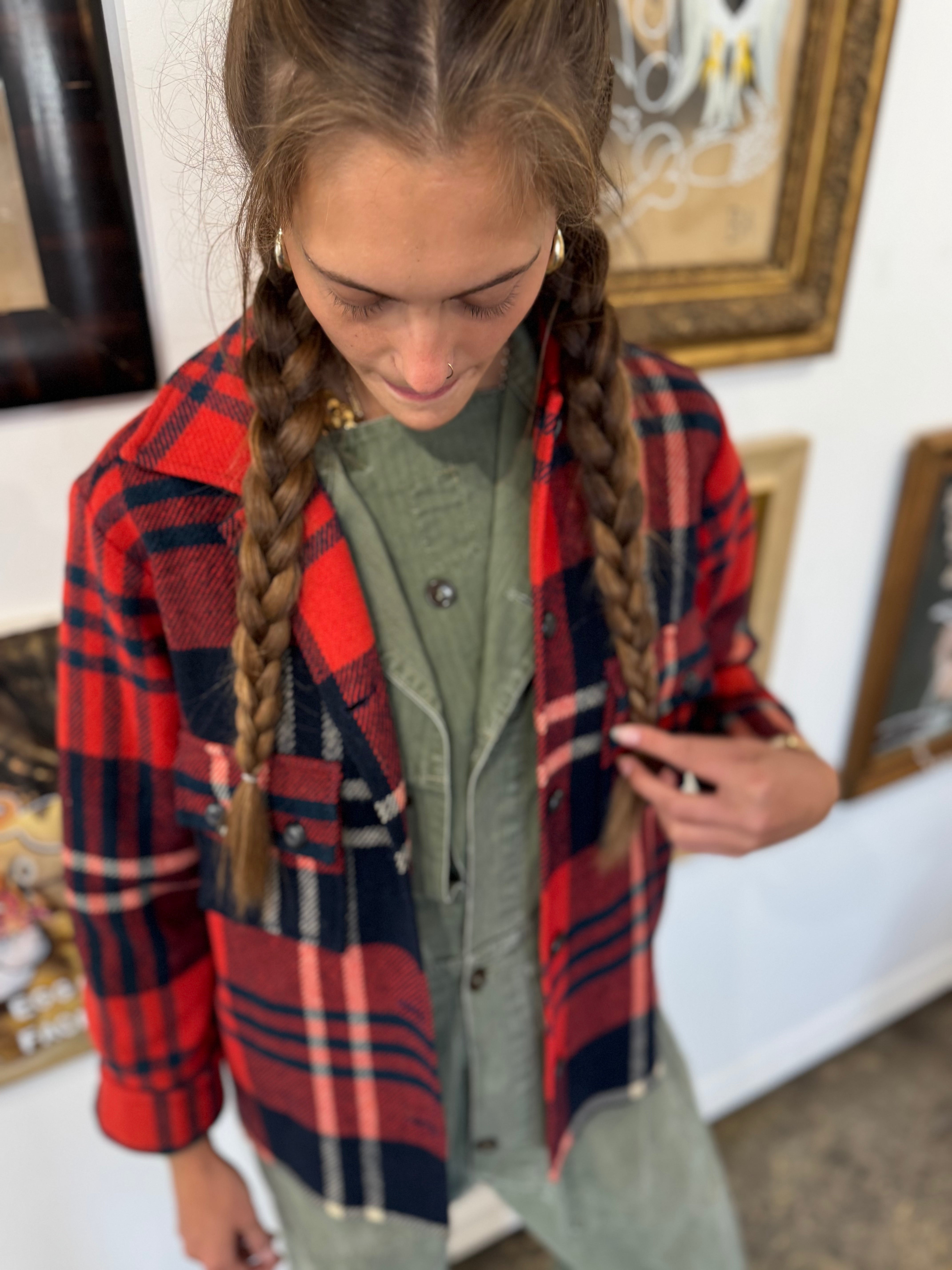 Large Check Wool Work Coat