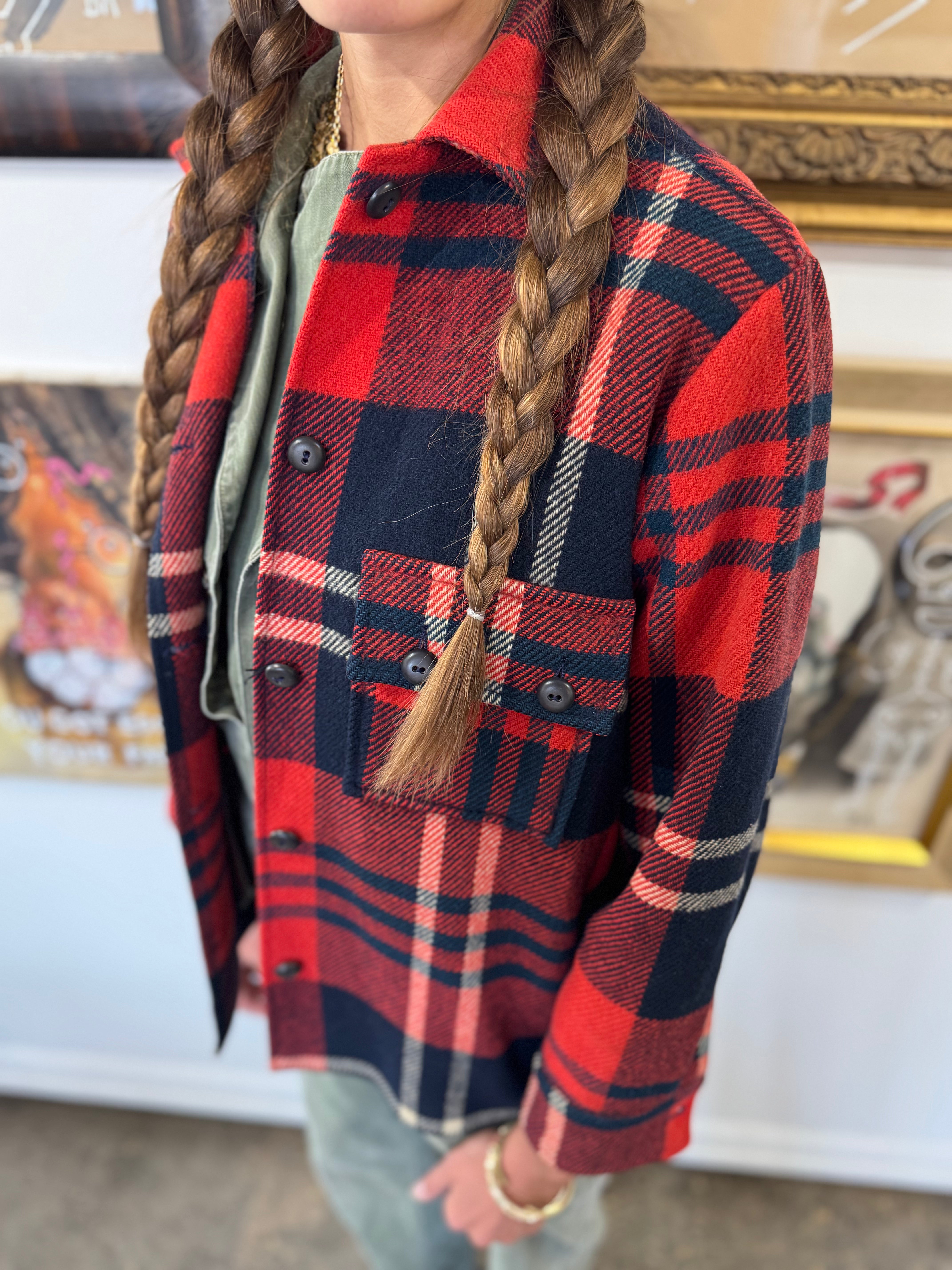 Large Check Wool Work Coat