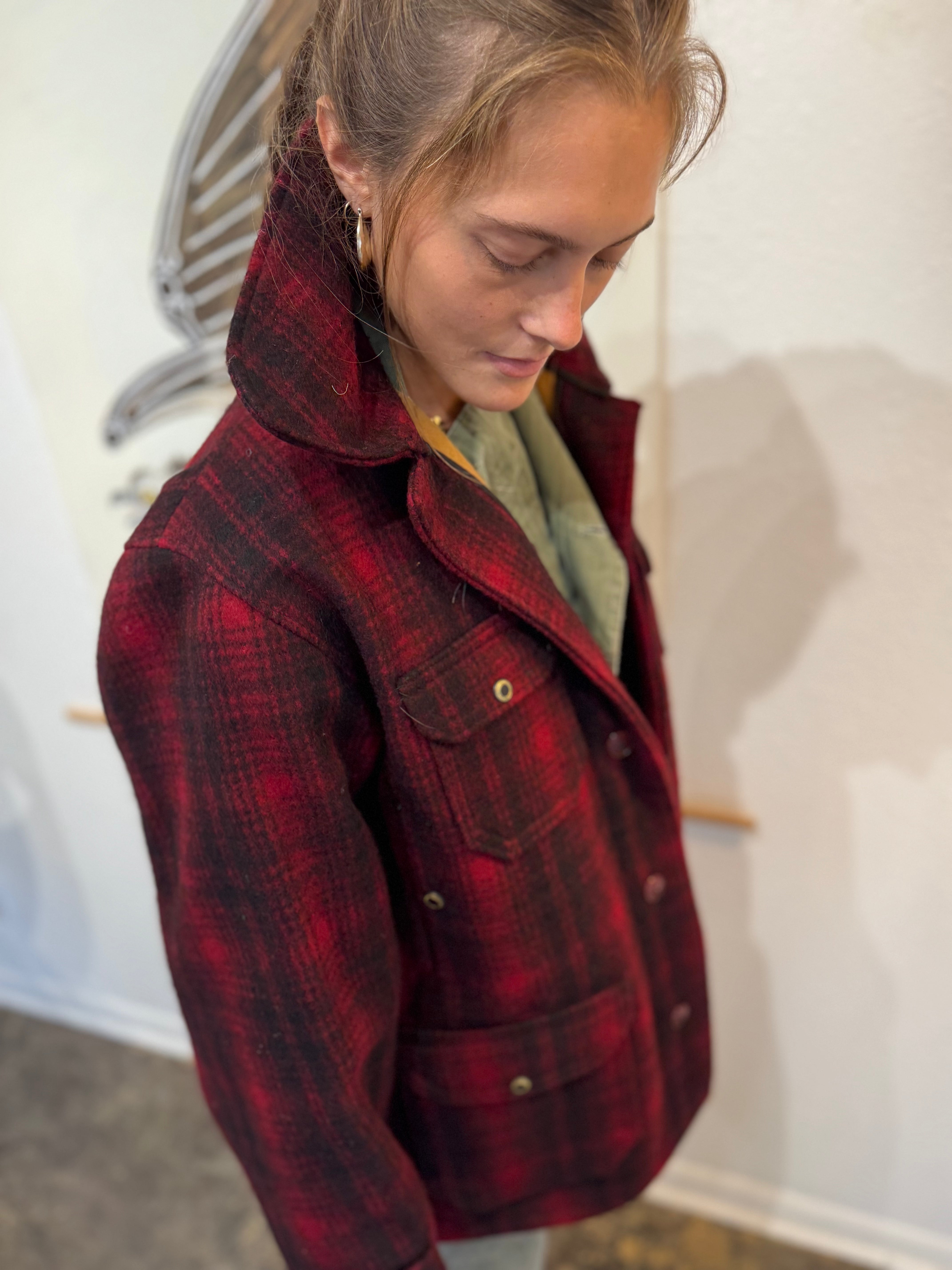 Woolrich Red & Black Plaid Field Coat