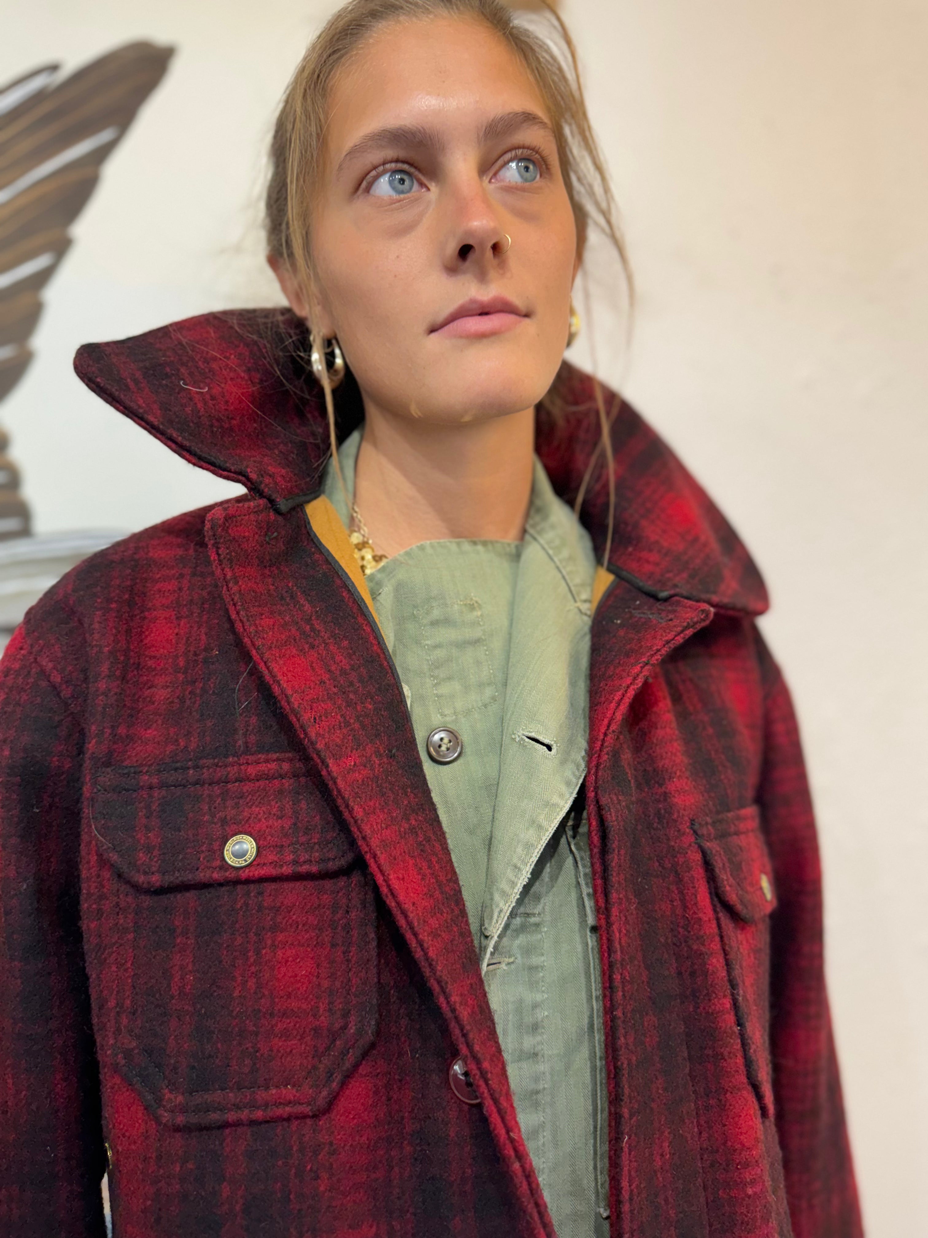 Woolrich Red & Black Plaid Field Coat