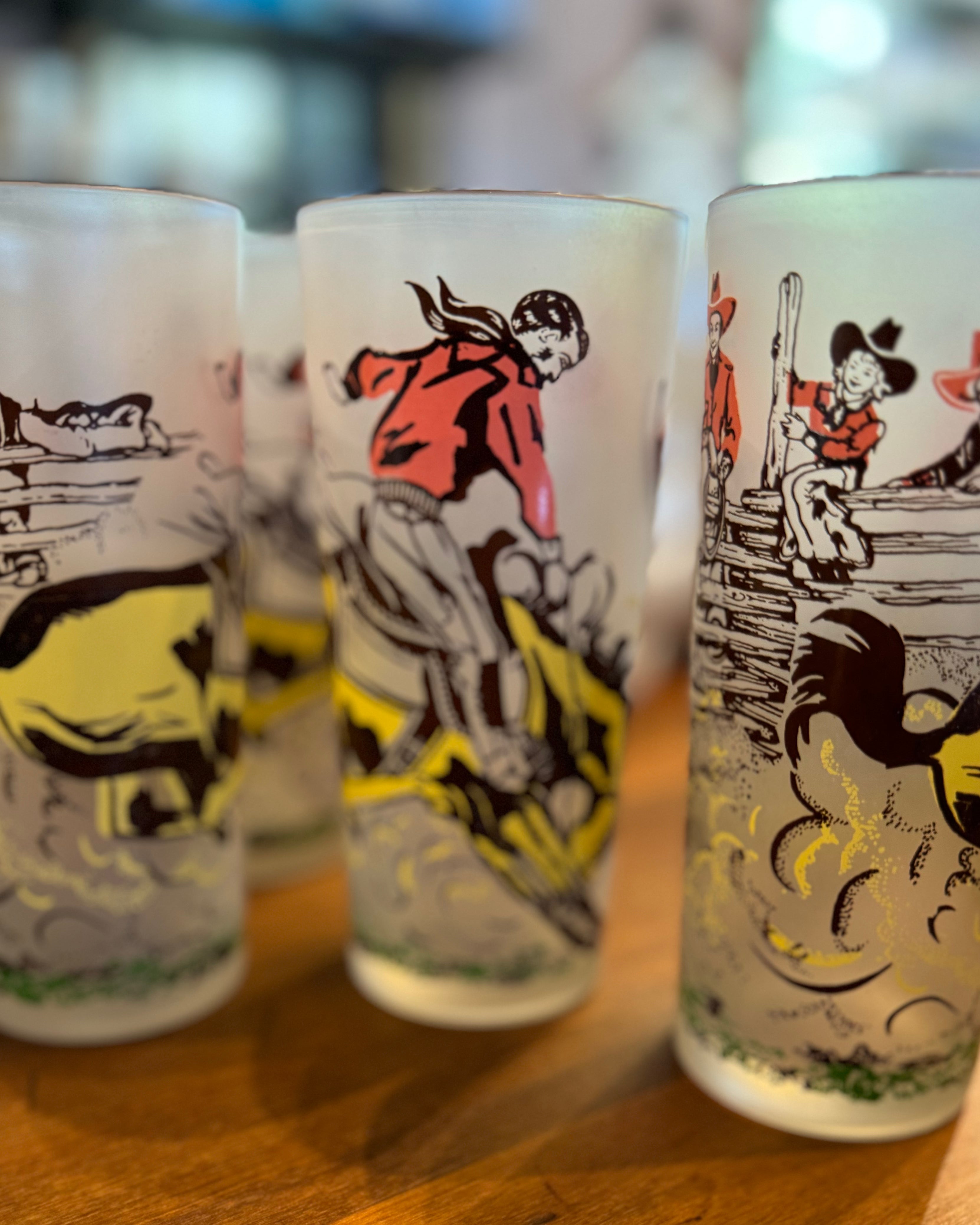 Frosted Buckin' Bronco Glasses Set 4