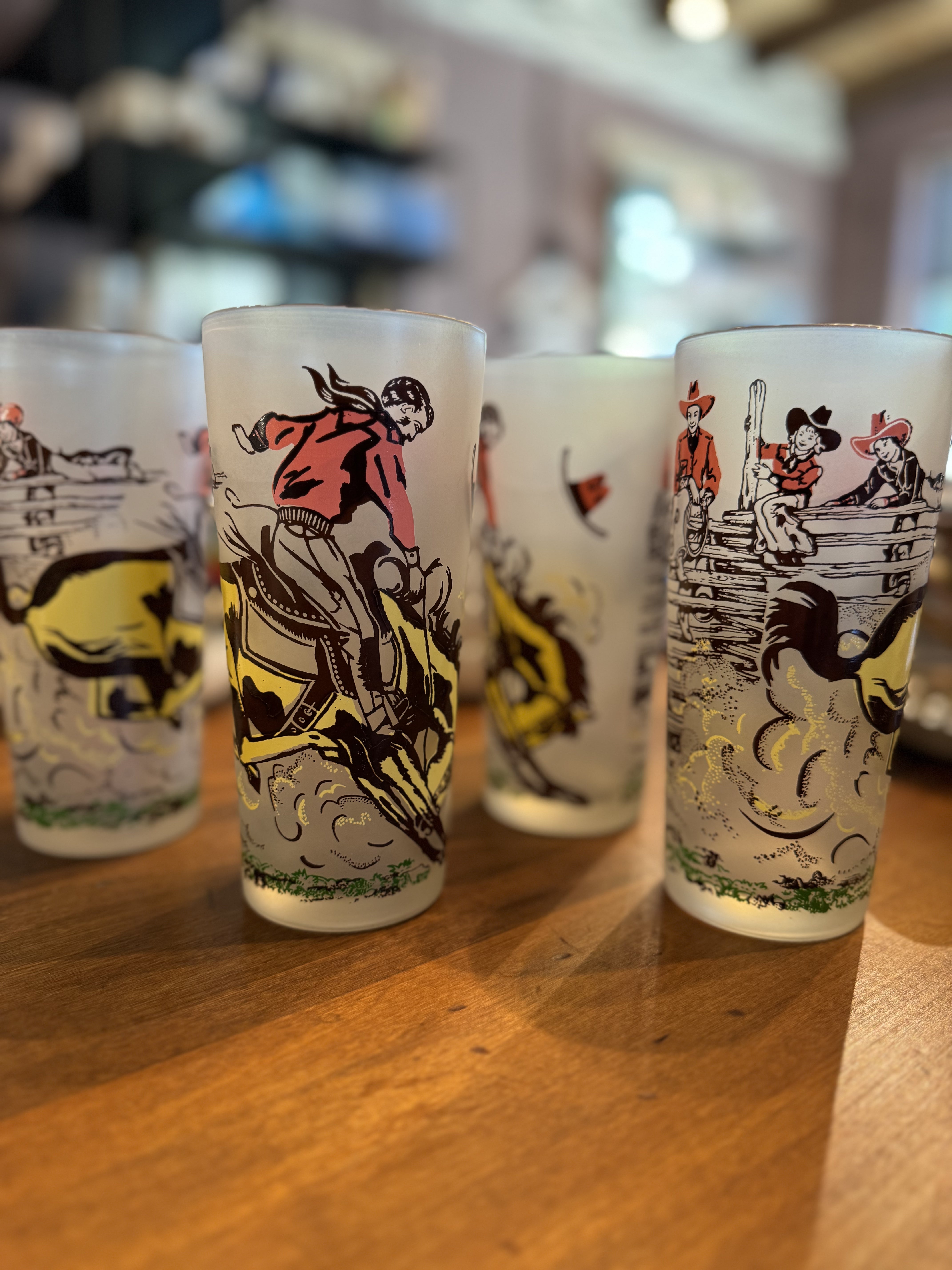 Frosted Buckin' Bronco Glasses Set 4