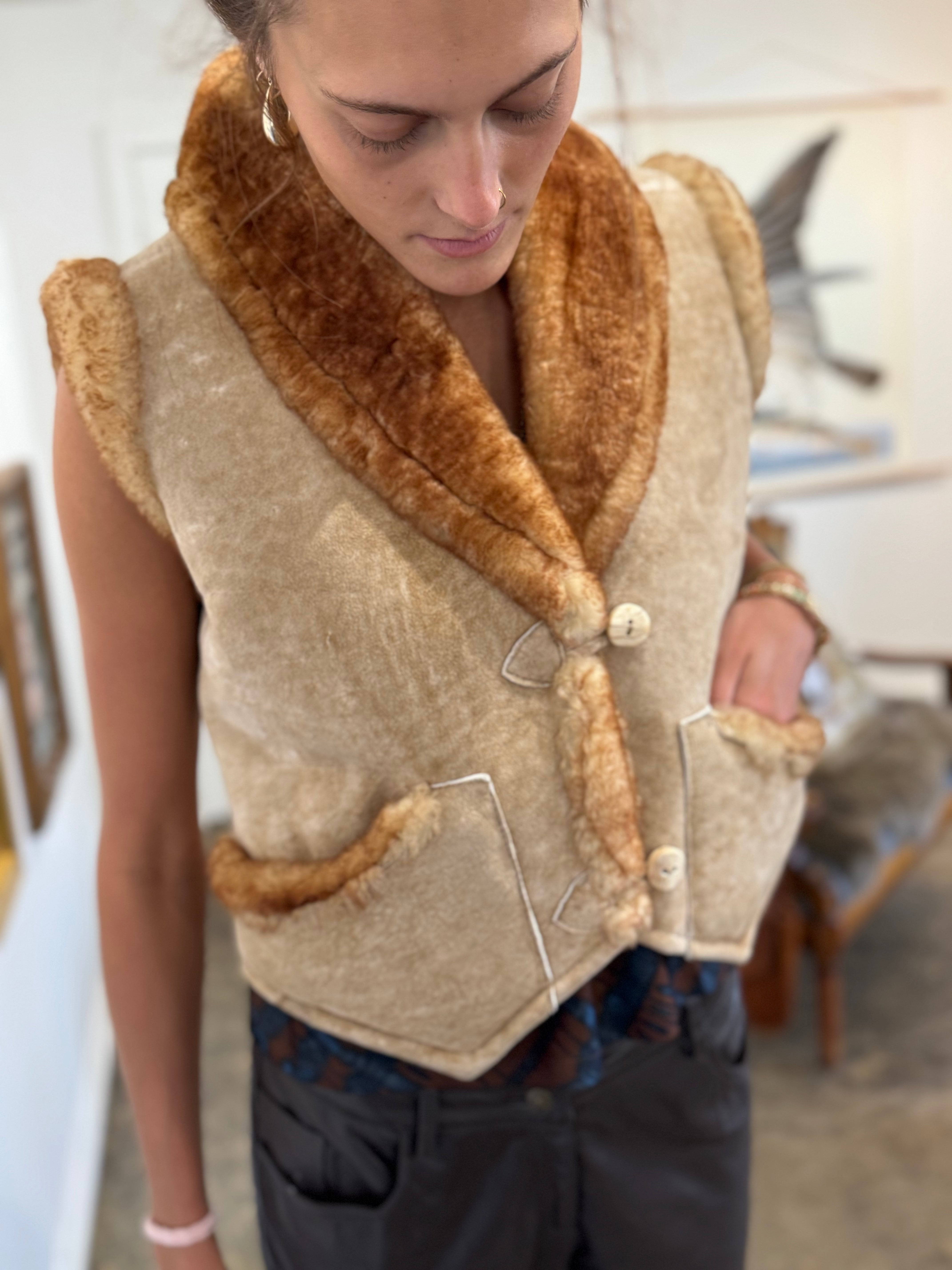 Shearling Vest + Antler Buttons