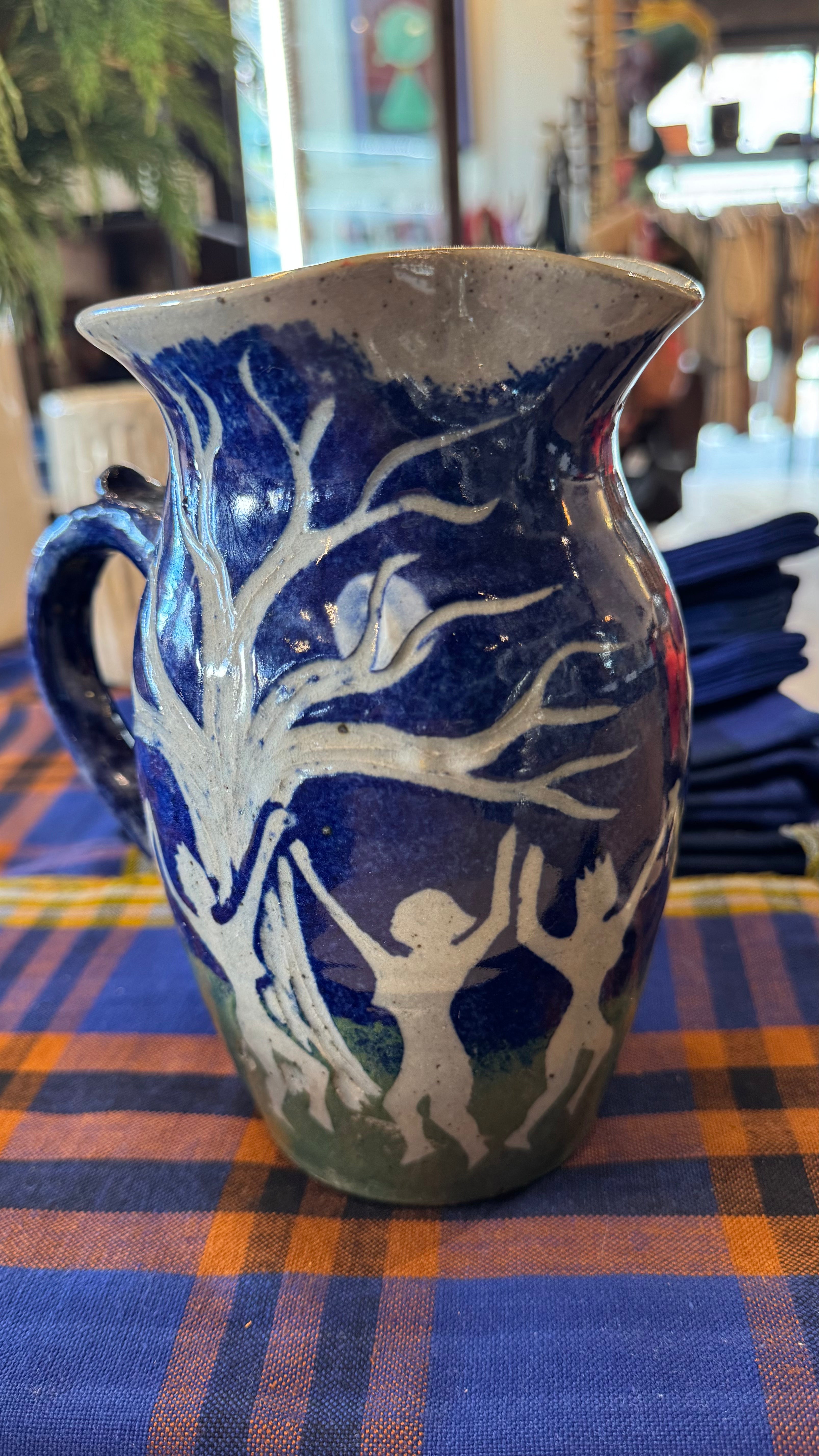 Hand Carved Studio Pottery Pitcher