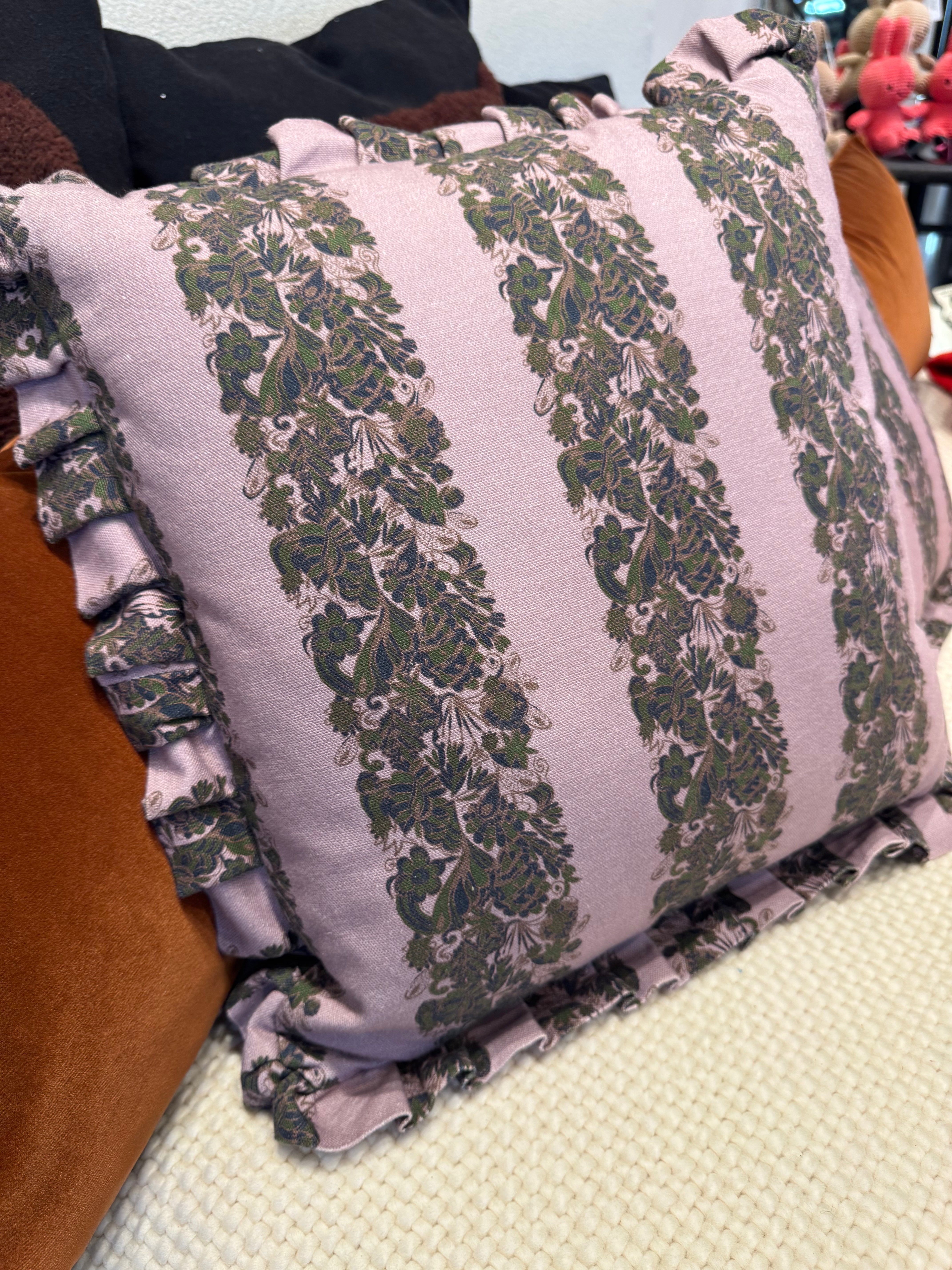French Purple Botanical Pillows + Ruffle 18x18