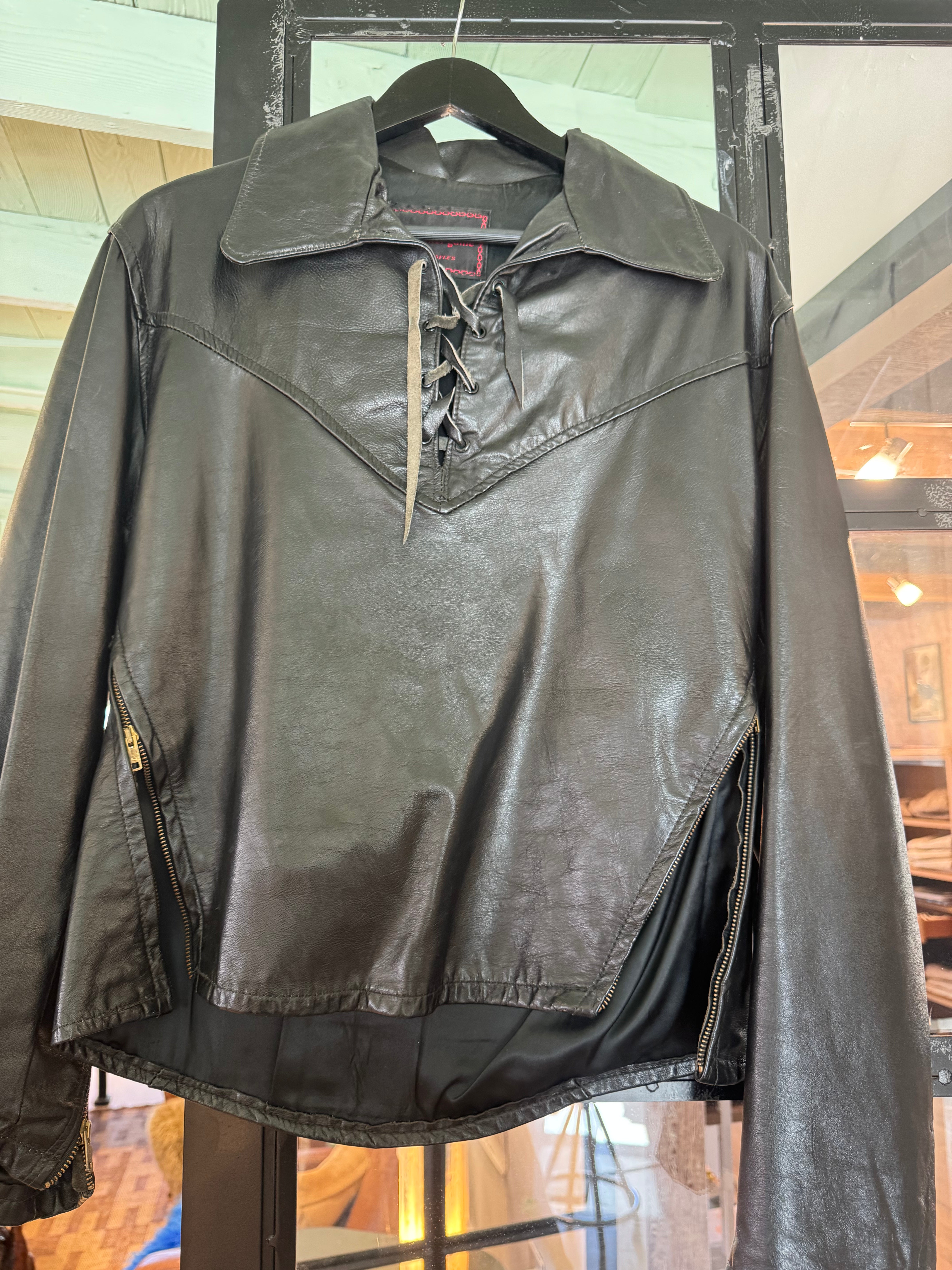 Leather Game Black Leather Pull Over Jacket