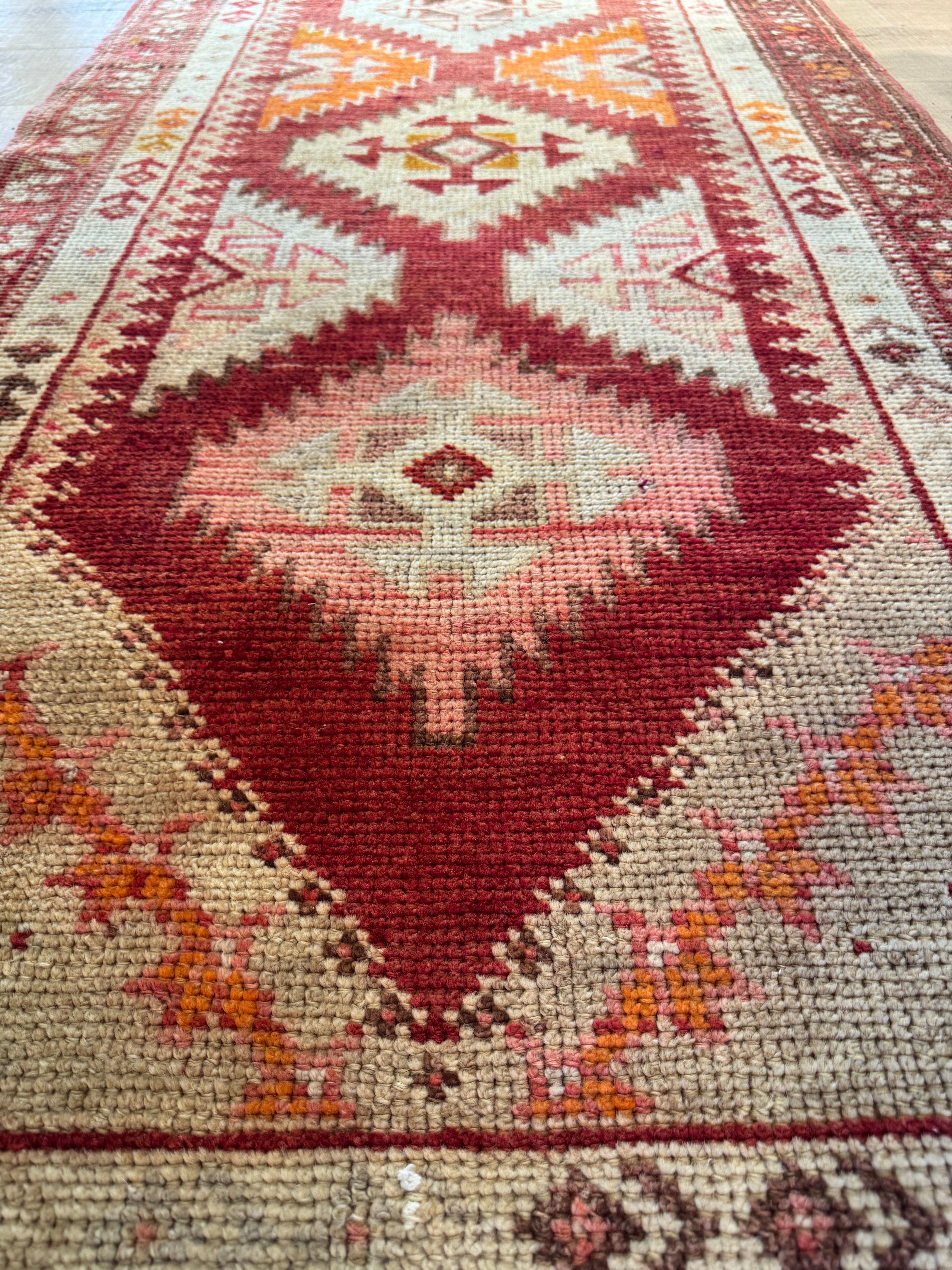 Orange, Light Blue & Pink Vintage Kurdish Runner