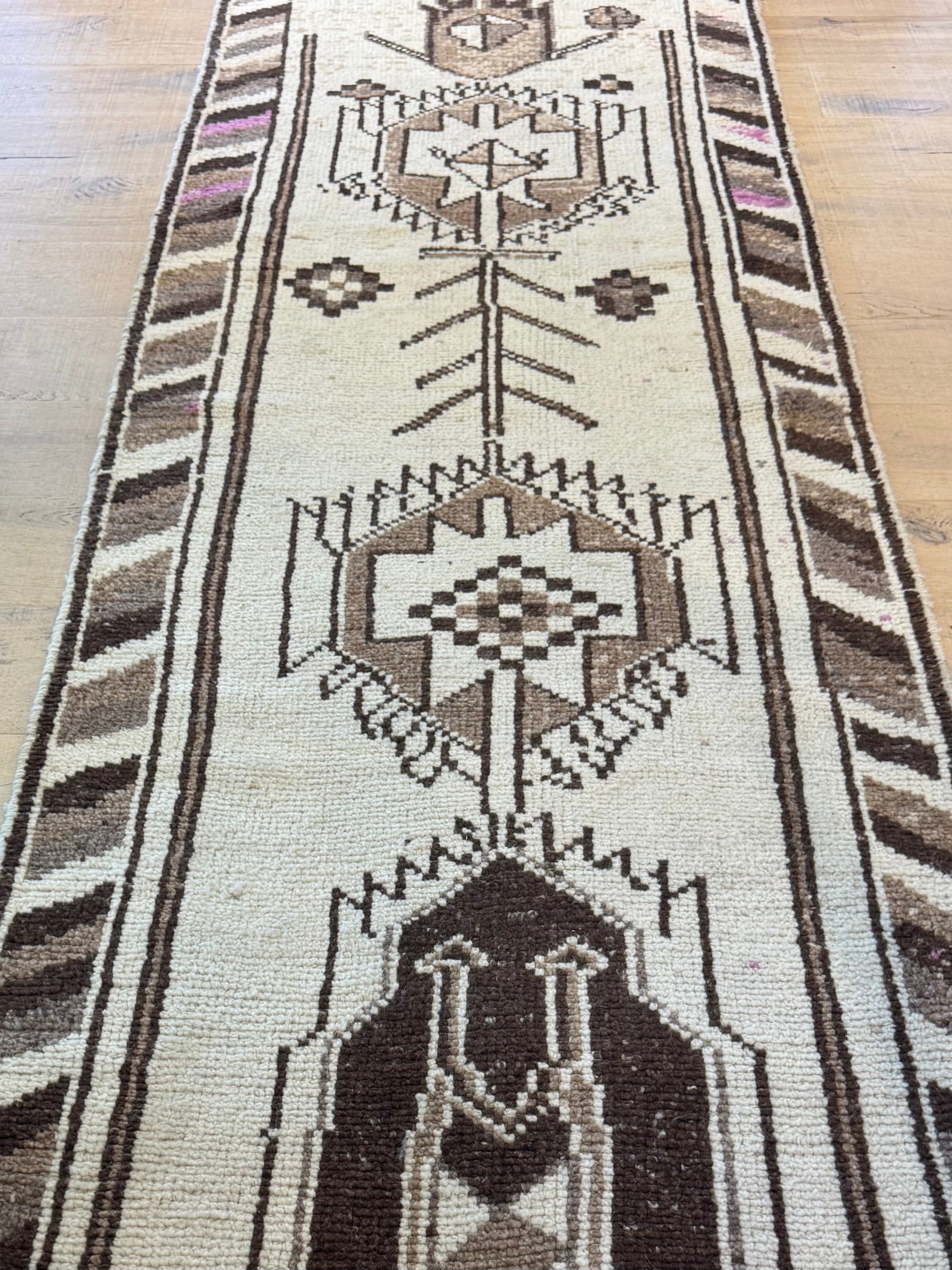 Brown & Cream Vintage Kurdish Runner