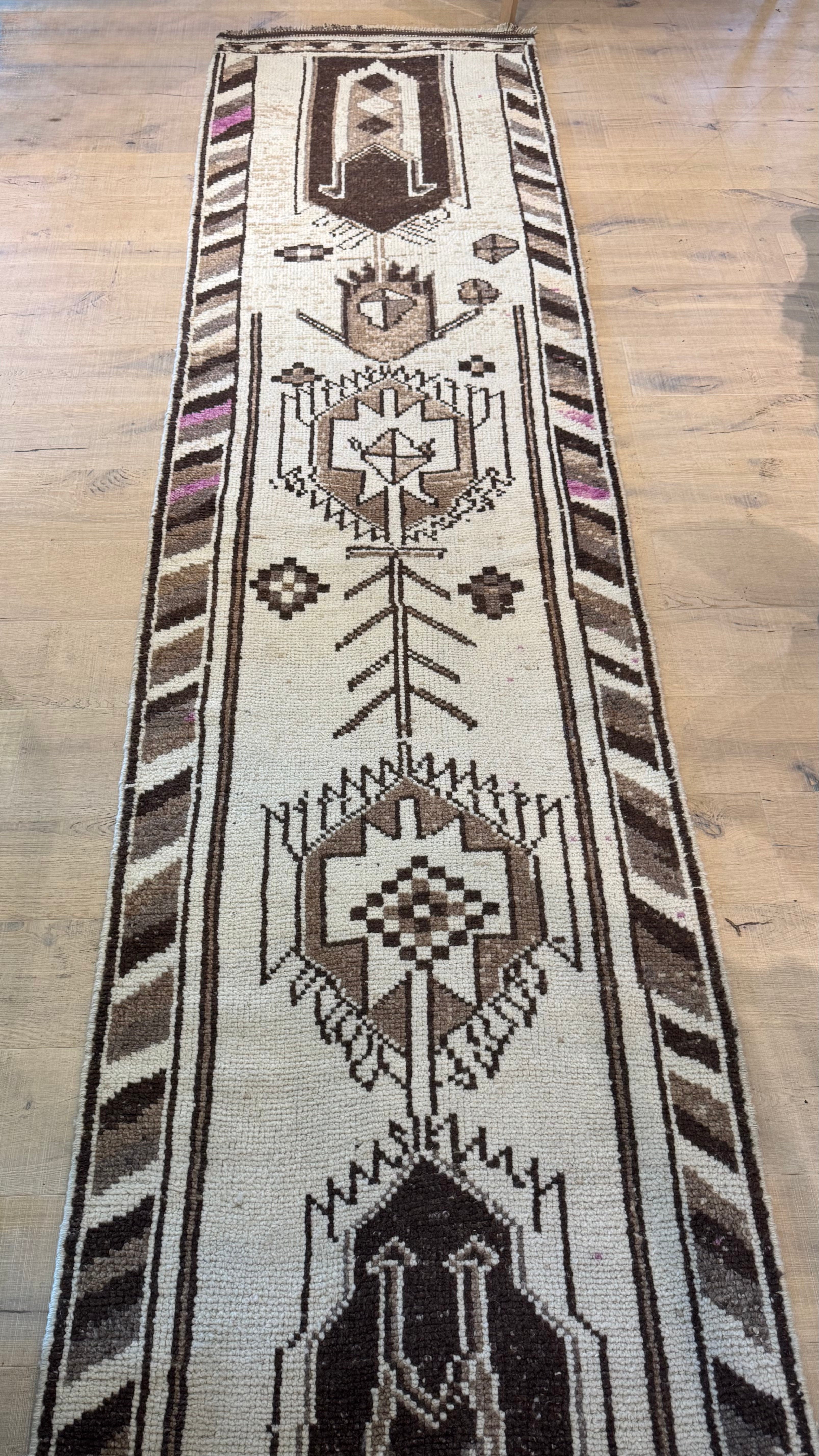 Brown & Cream Vintage Kurdish Runner