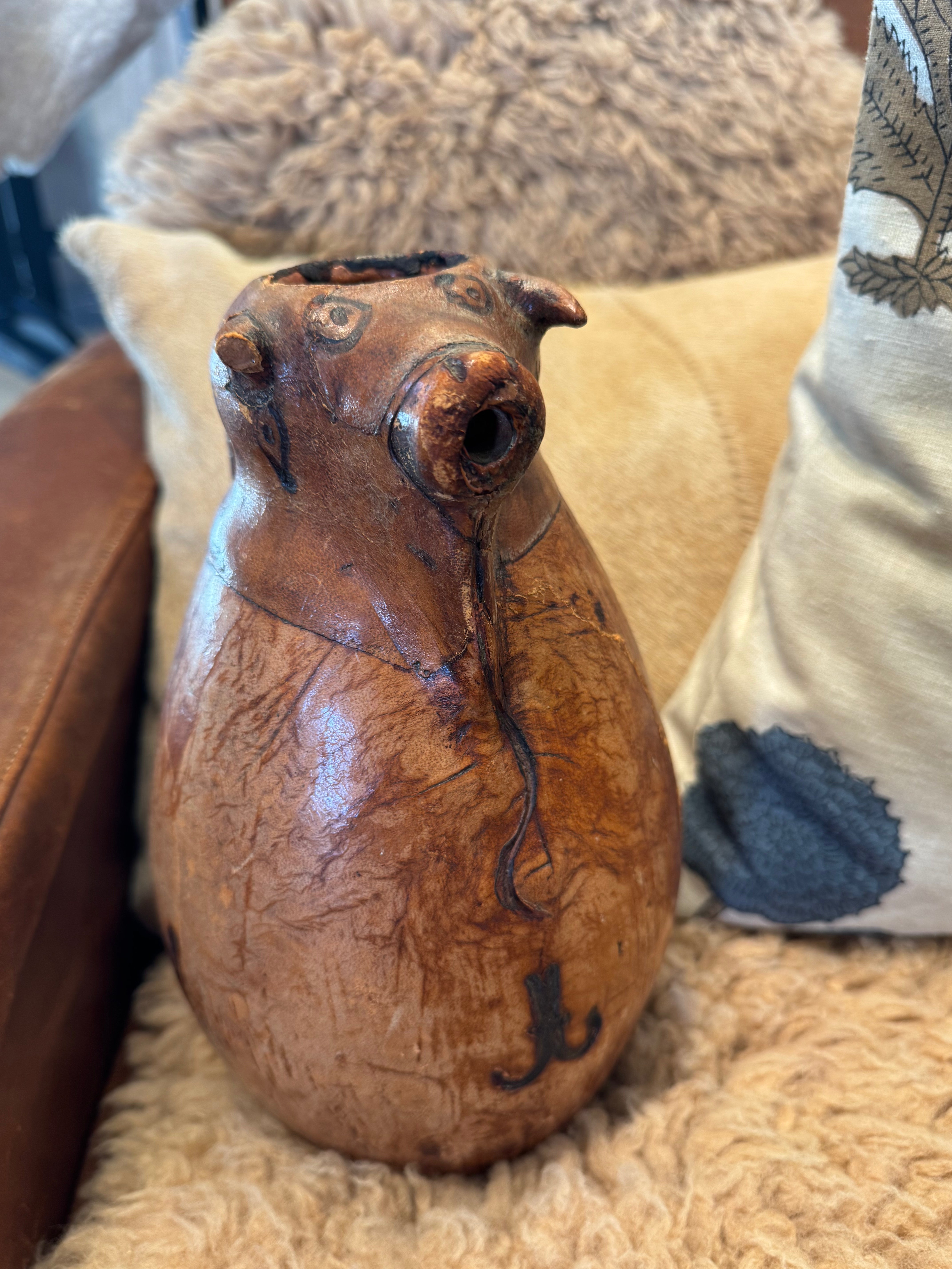 Vintage Spanish Leather “Bull” Pitcher