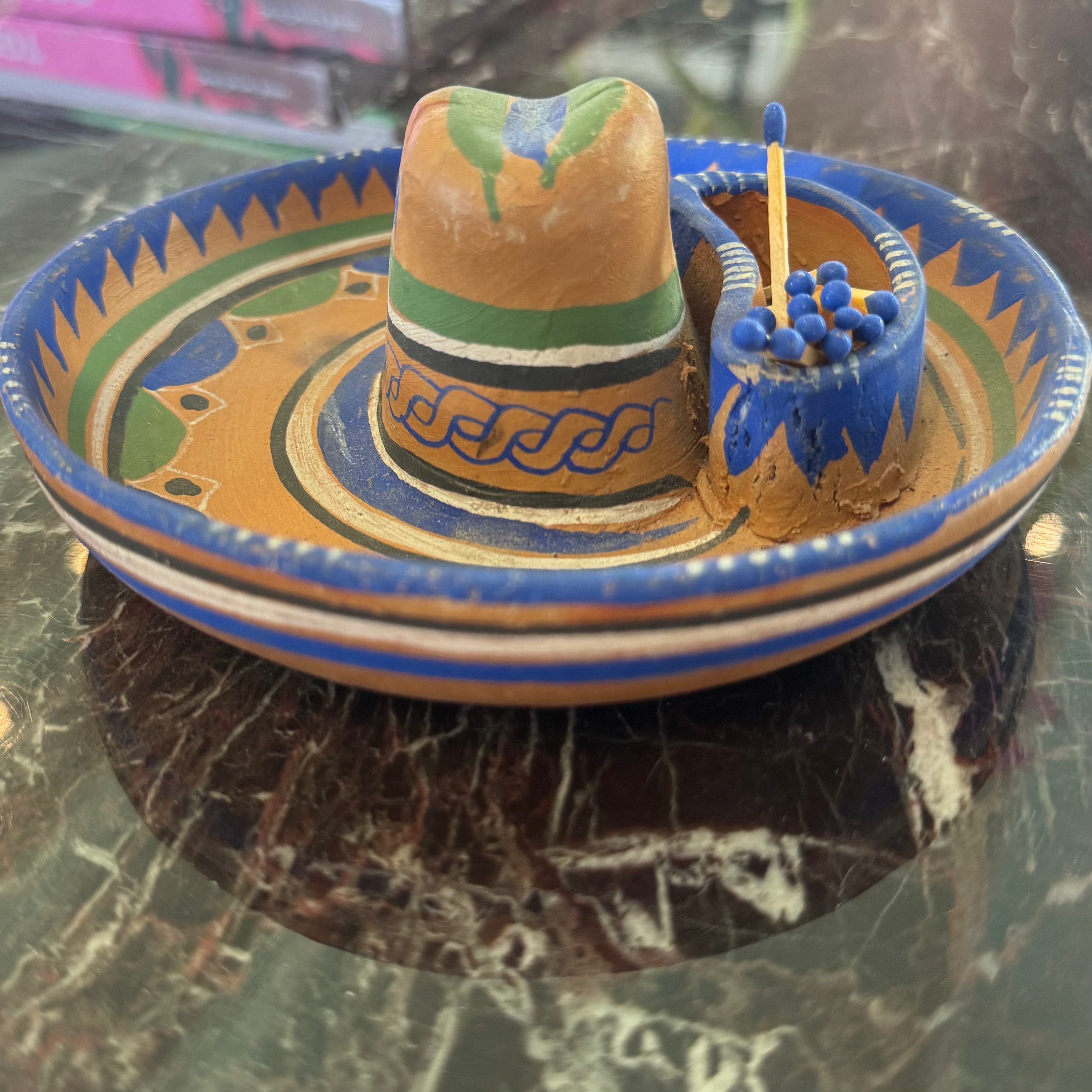 Vintage Terra Cotta Sombrero + Matchstick Holder