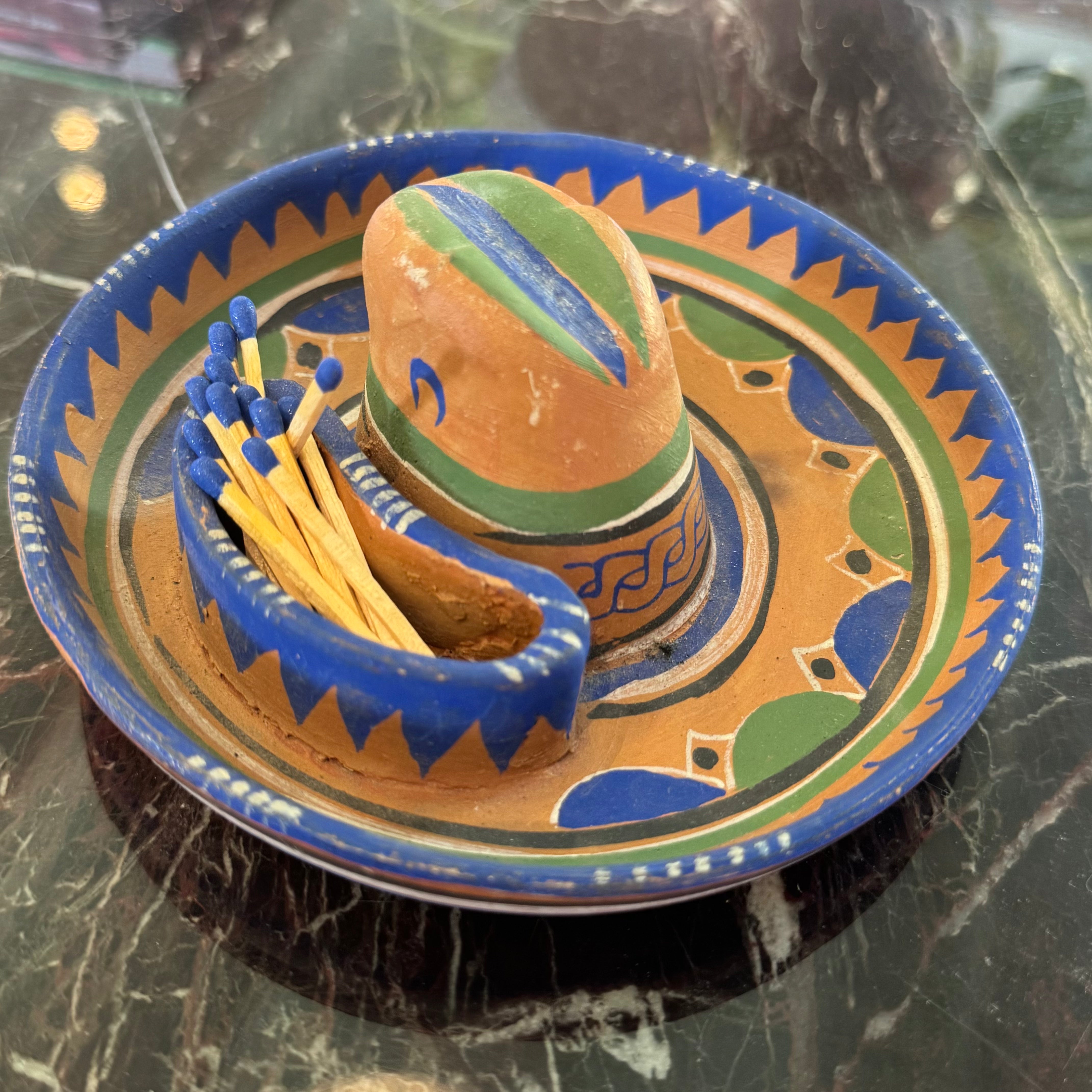 Vintage Terra Cotta Sombrero + Matchstick Holder