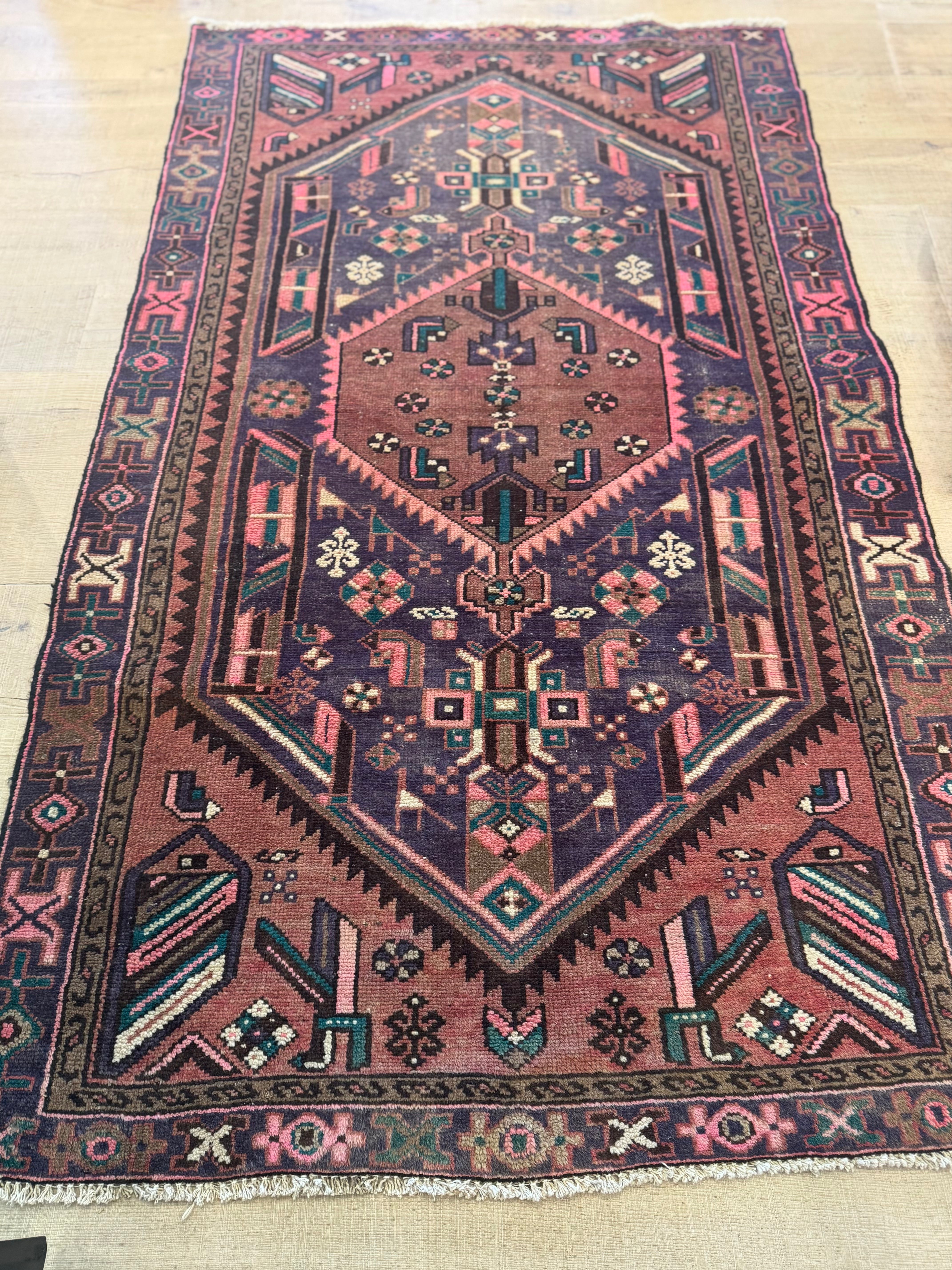 Pink, Deep Blue + Salmon Persian Rug | 44 1/2" Wx 78" L